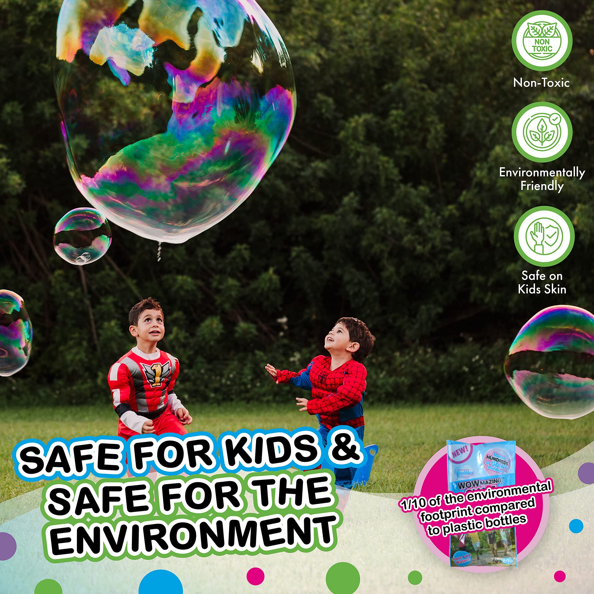WOWMAZING Giant Bubbles Kit for Kids - Extra Large Bubble Wand & Premium Bubble Solution (Makes 1.5 Gallon) - Outdoor Play, Birthday Parties, Backyard Fun