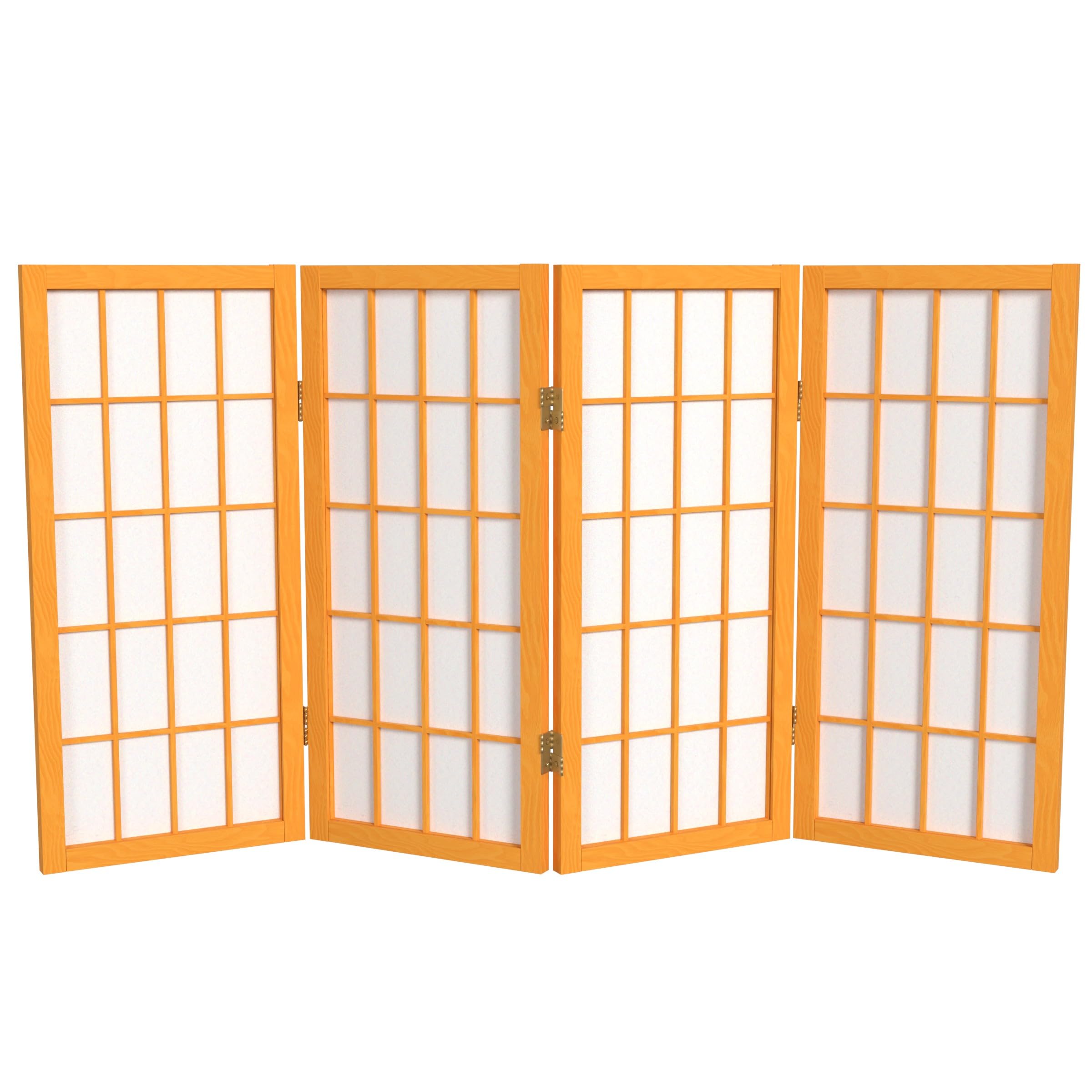 2 ft. Short Honey-Colored Desktop Shoji Screen - 4-Panel Japanese Room Divider - Perfect for Home Office, Meditation Space & Room Partition