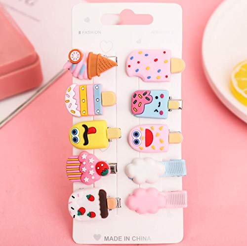 YUXANA 10 Pack Glitter Metal Hair Clips for Women, Girls & Babies - Multi Color Barrettes for Everyday Style, Parties & Special Occasions (Ice Cream Design)