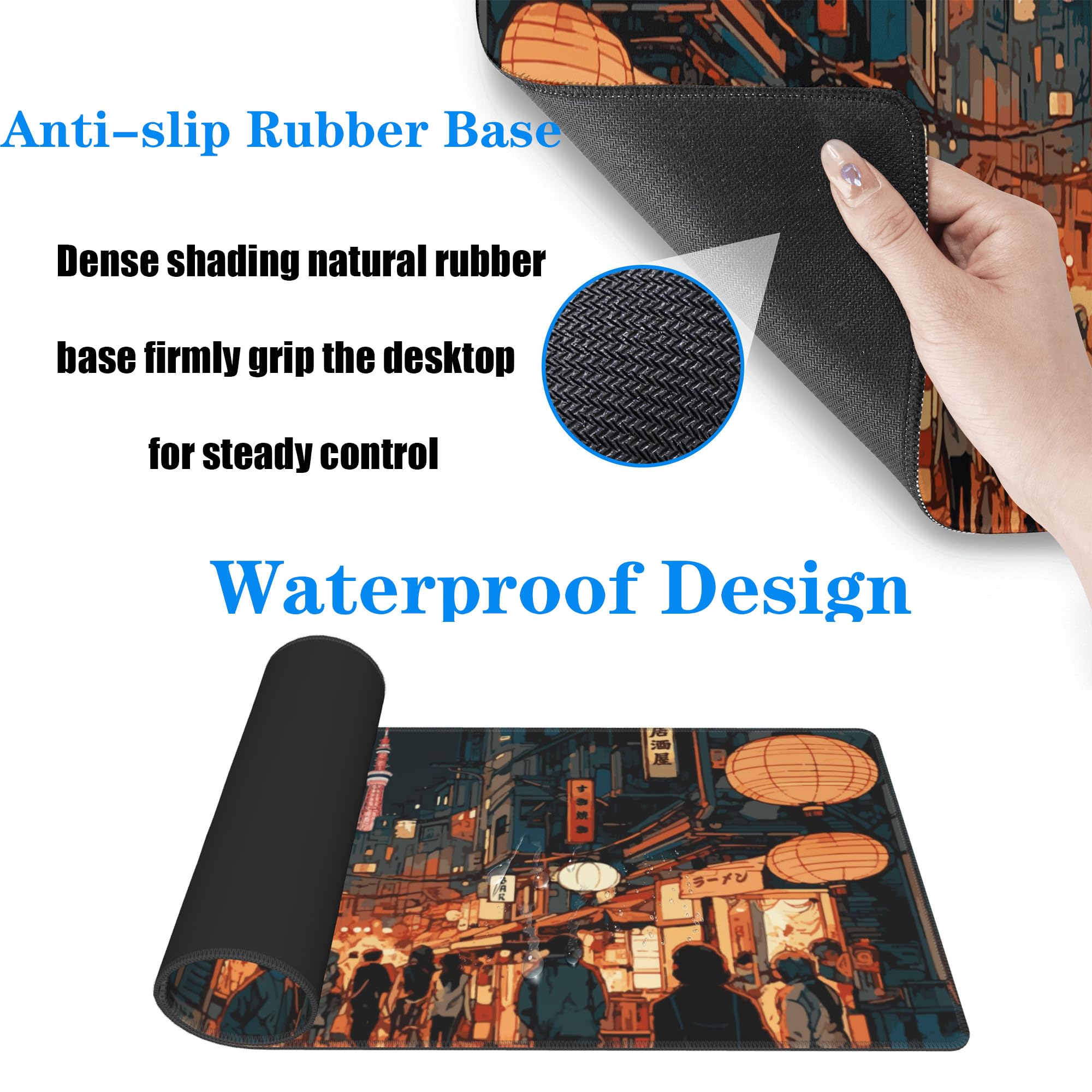 Japanese Anime Gaming Mouse Pad - Large 31.5 x 11.8 Inch Extended XL Non-Slip Desk Mat with Stitched Edges for PC, Keyboard & Mouse - Perfect for Gaming Setup, Office Work & Home Computer Use