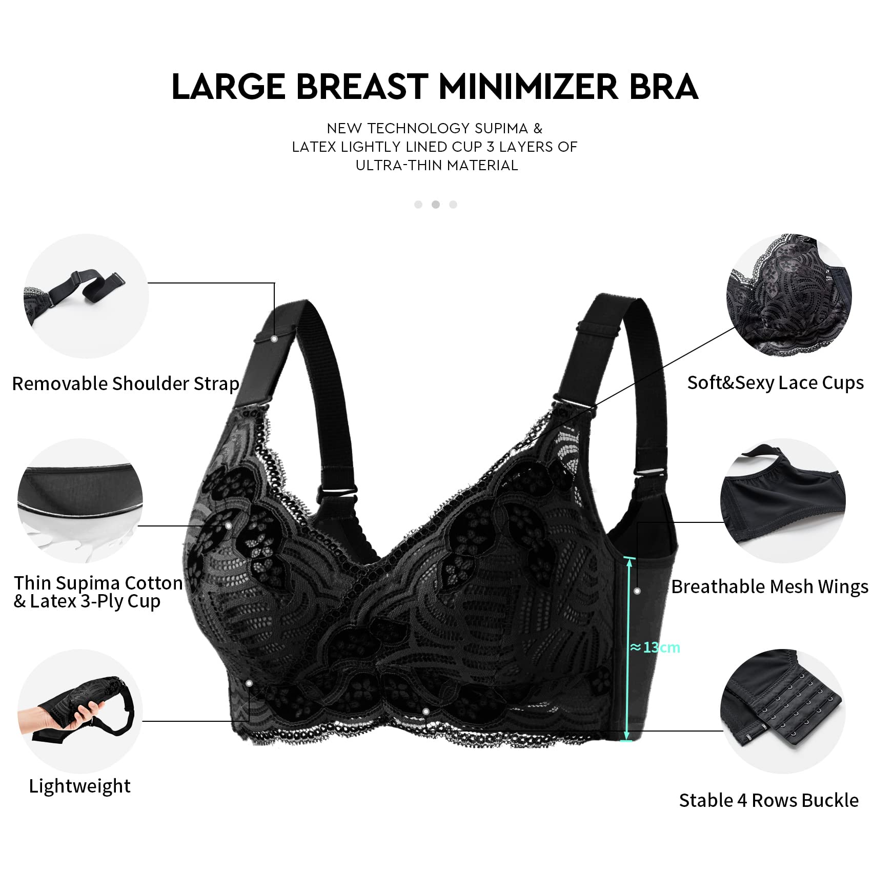 AILIVIN Wireless Full Coverage Plus Size Bras for Women - Lightly Lined Minimizer Comfort Lace Bra | Everyday Wear, Workout & Sleep | Seamless Support for Large Bust