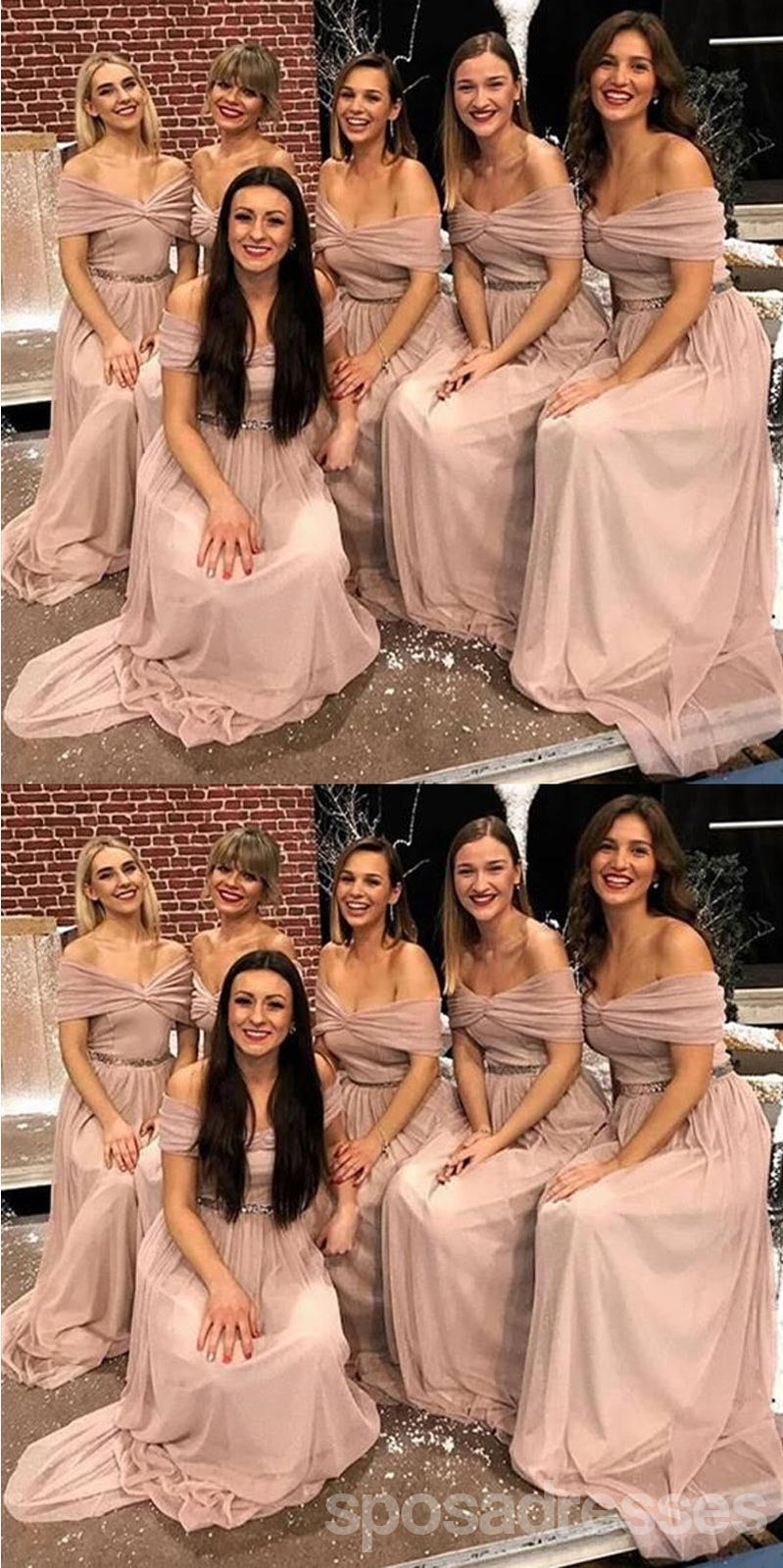 Elegant Pink A-Line Off-Shoulder Maxi Long Bridesmaid Dress - WG1713 | Perfect for Weddings, Prom & Formal Events