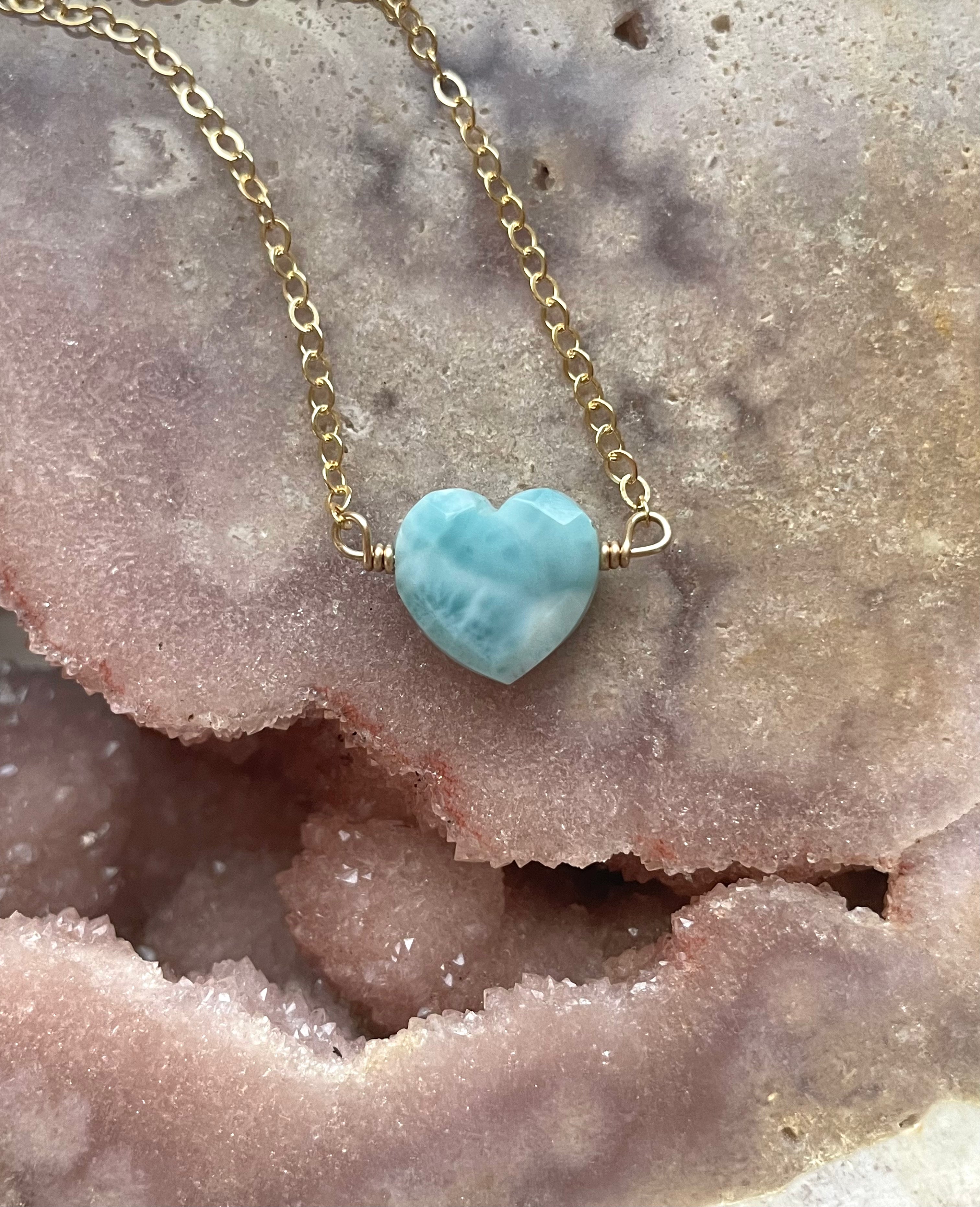 Larimar Heart Pendant Necklace - Genuine Blue Stone Jewelry for Women, Sterling Silver Chain, Handmade Boho Chic Gift for Her | Perfect for Weddings, Anniversaries & Everyday Elegance