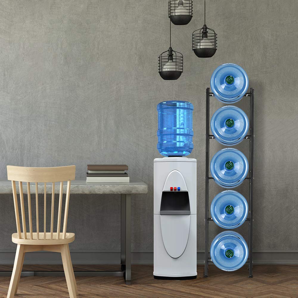 5-Tier Heavy Duty Water Bottle Rack for 5 Gallon Water Dispenser - Space Saving Water Cooler Jug Organizer (Black) - Perfect for Home, Office, or Pantry Storage