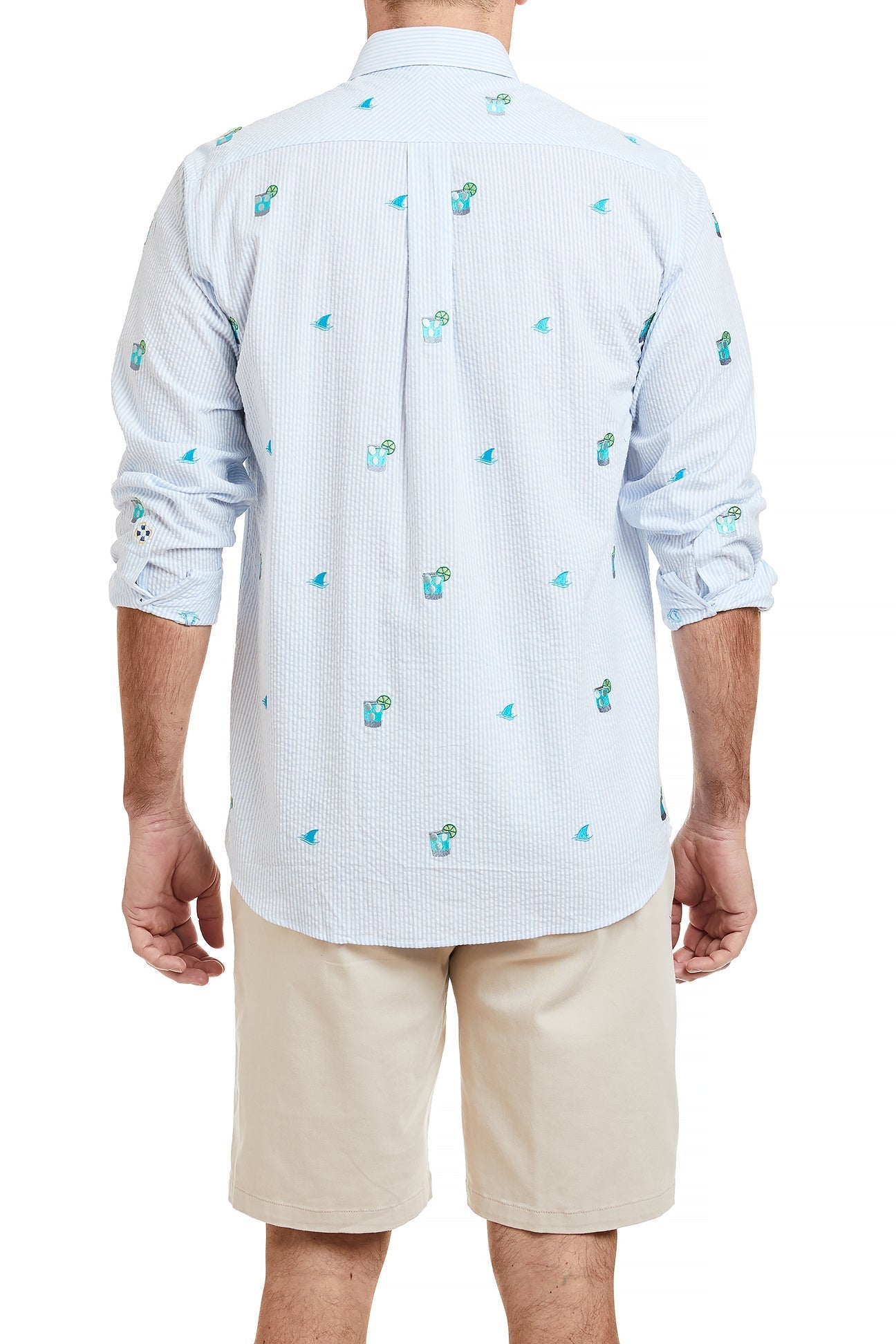 Chase Shirt Blue Seersucker with Fin & Tonic - Stylish Men's Summer Casual Shirt for Beach, Vacation & Outdoor Activities