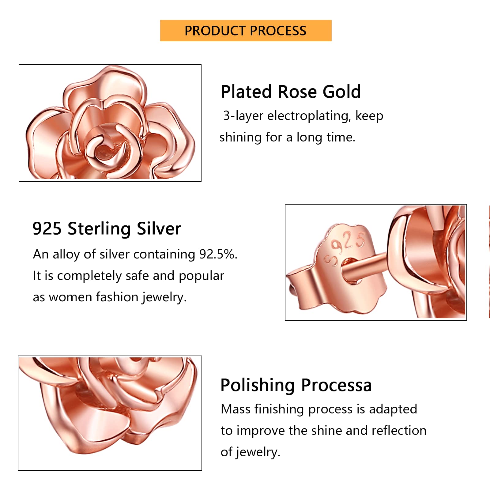 925 Sterling Silver Rose Stud Earrings with CZ Flower - Hypoallergenic Rose Gold Plated Jewelry for Women, Girls, Mother, Wife | Gift for Valentine's Day, Anniversary, Birthday, Wedding (Perfect for Everyday Wear & Special Occasions)