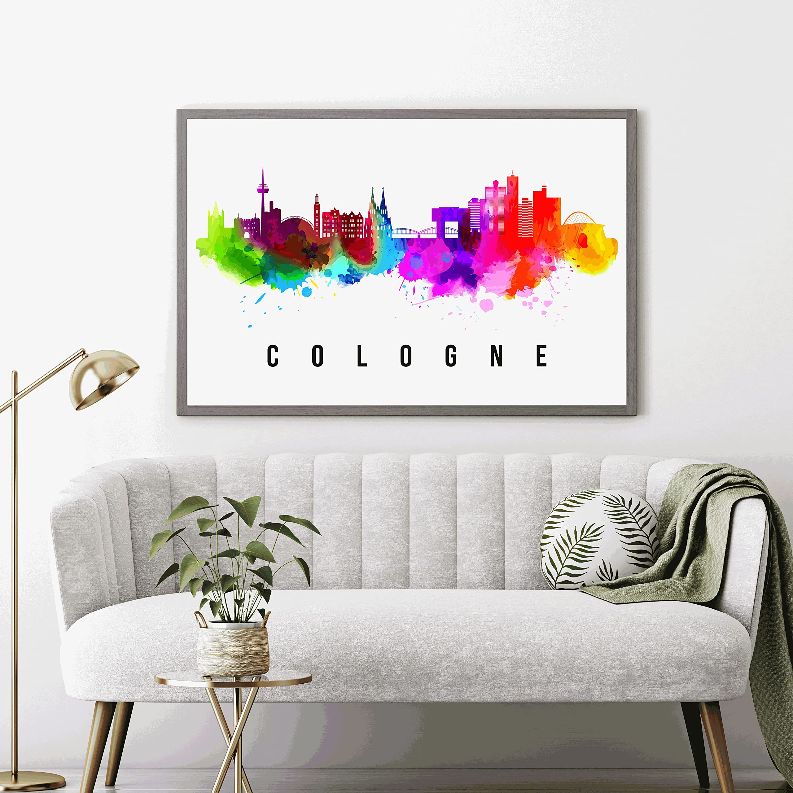 Cologne Germany Skyline Poster - Cologne Cityscape Painting & Landmark Print - Home & Office Wall Art Decor for Living Room, Bedroom or Workspace