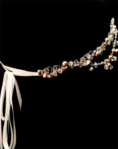 Elegant Boho Bridal Headpiece with Crystal Band & Drapes - Karena by Kezani | Perfect for Weddings, Boho Chic Bridal Looks & Special Occasions