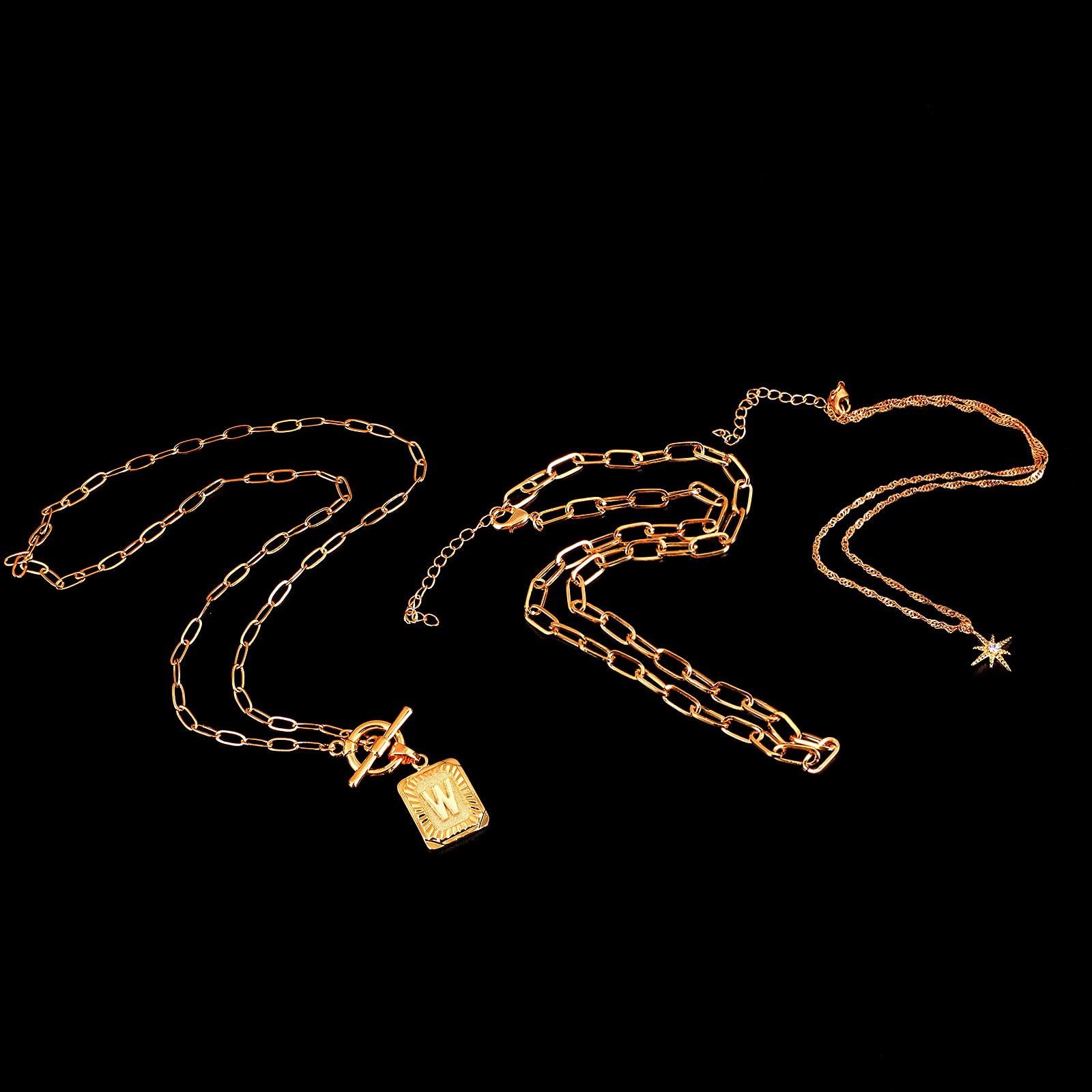 MJartoria 14K Gold Plated Layered Initial Necklace for Women - Trendy Star Choker with Square Letter Pendant & Paperclip Chain - Elegant Gold Necklace Jewelry Gift for Her - Perfect for Everyday Wear, Date Nights & Special Occasions