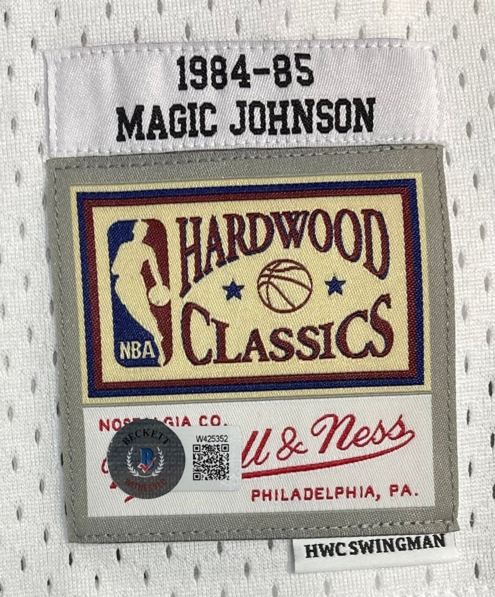 Magic Johnson Signed LA Lakers 1984-85 White Mitchell & Ness Hardwood Classics Swingman Jersey - Authentic NBA Memorabilia for Collectors & Sports Fans - Perfect for Display, Gifts & Game Day