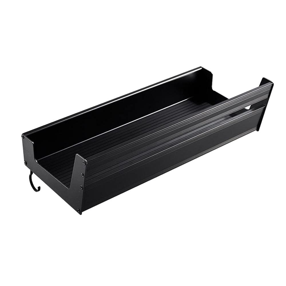 Black Wall Mounted Shower Caddy - No Drill Adhesive Aluminum Shower Shelf with Hooks, 40cm Bathroom Organizer for Shampoo, Soap & Towels - Perfect for Small Spaces & Rental Apartments