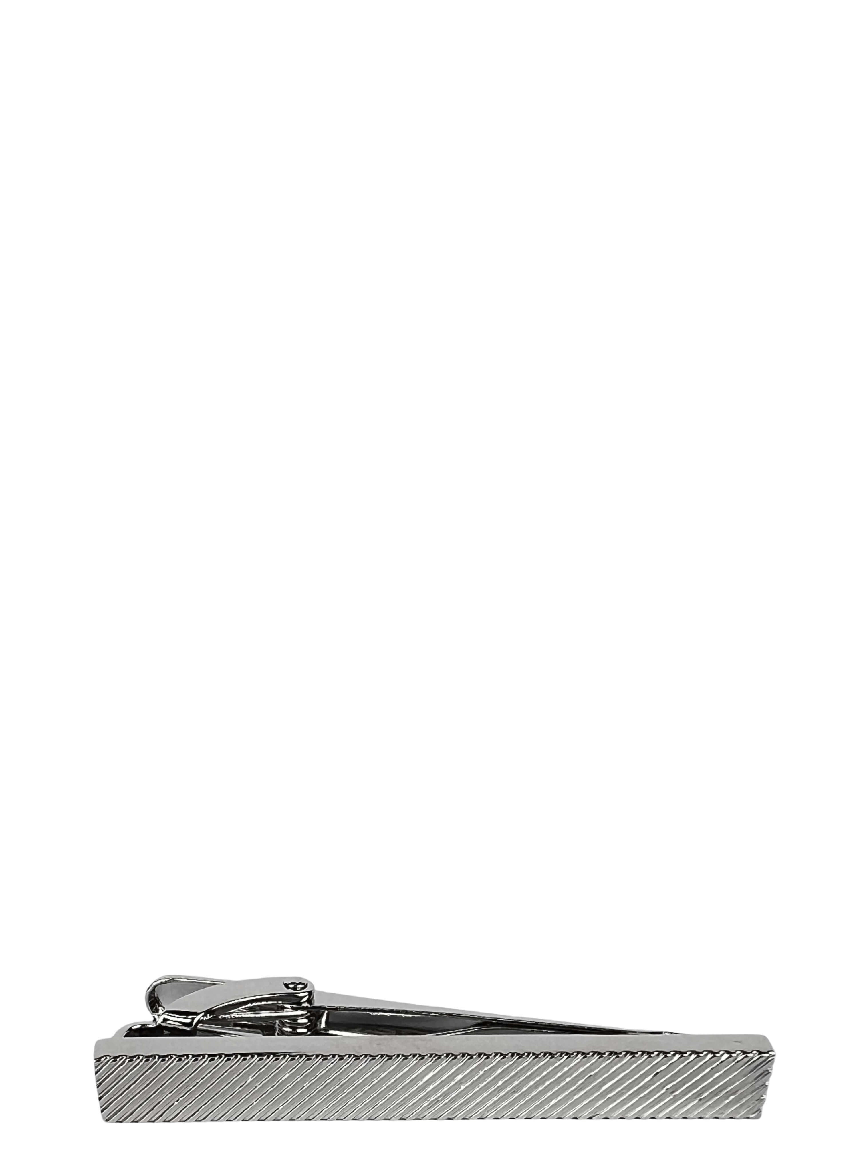 DÉCLIC Ribbed Long Tie Bar - Silver | Stylish Men's Tie Clip for Formal & Business Attire | Perfect for Weddings, Office & Special Occasions