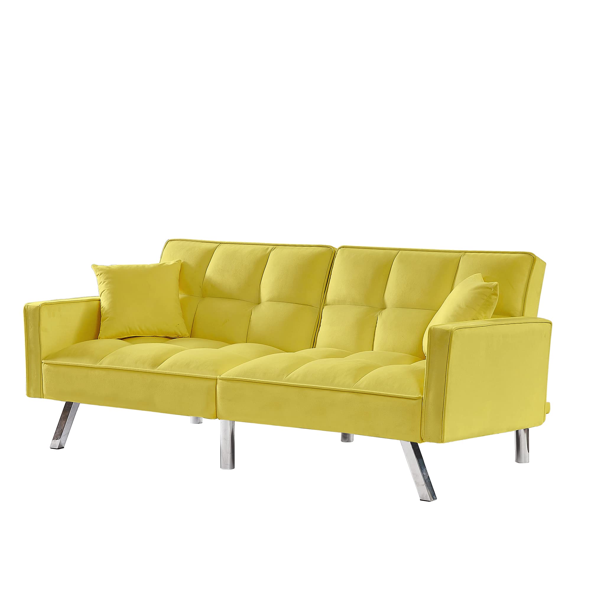 Yoglad 74-Inch Velvet Loveseat Sofa with 2 Throw Pillows & 5 Sturdy Legs - Modern Futon Couch for Living Room, Bedroom, Dorm | Perfect for Small Spaces, Movie Nights & Guest Accommodation (Yellow)