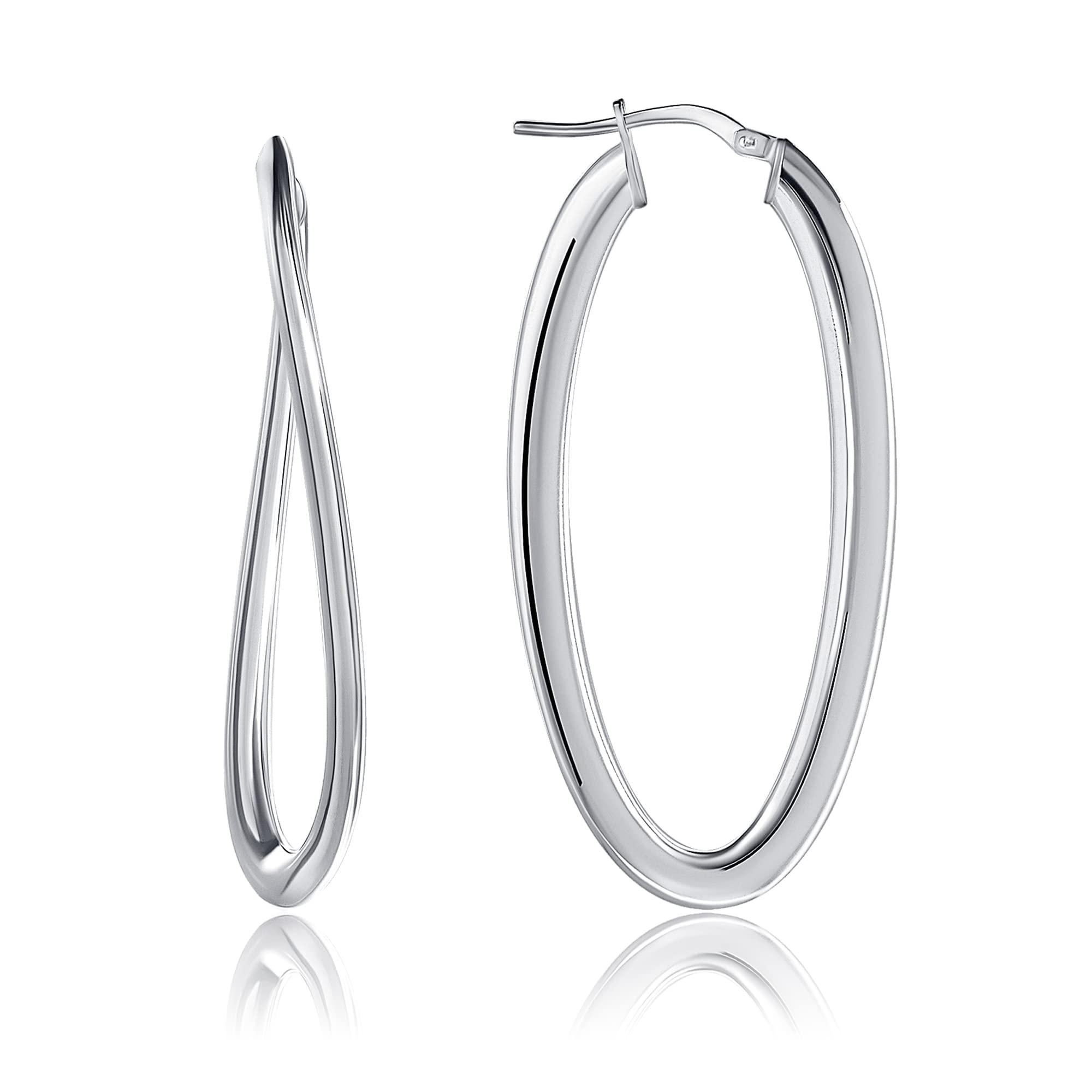 925 Sterling Silver Large 50mm Oval Twisted Hoop Earrings for Women - Italian Made Lightweight Fashion Jewelry | Perfect for Parties, Weddings & Everyday Wear | Gift for Her, Teens & Best Friends