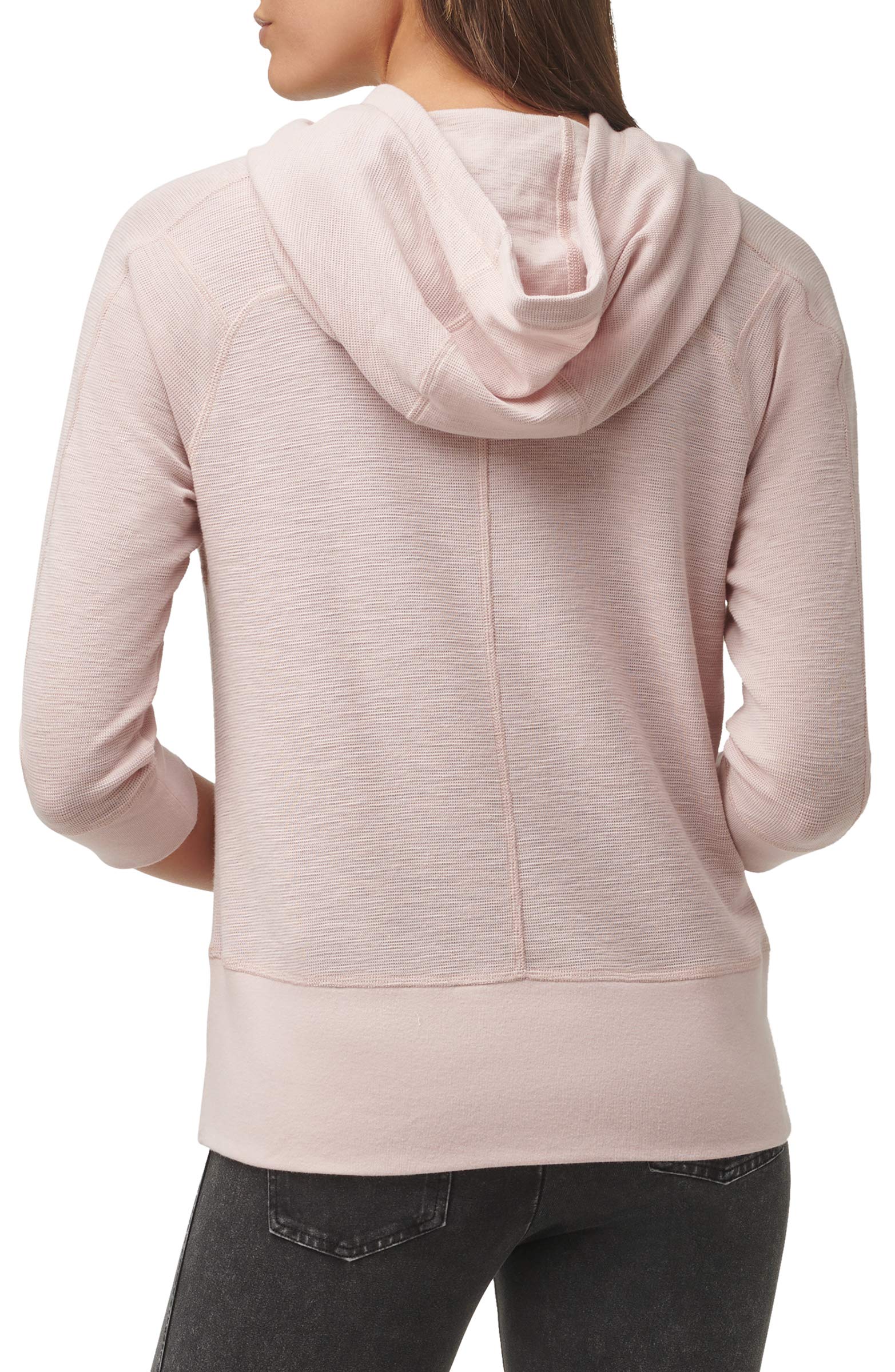 Andrew Marc Women's Micro Waffle 3/4 Sleeve Funnel Neck Hoodie - Cozy Pullover Sweatshirt for Casual Wear, Fall & Winter Fashion, Outdoor Activities