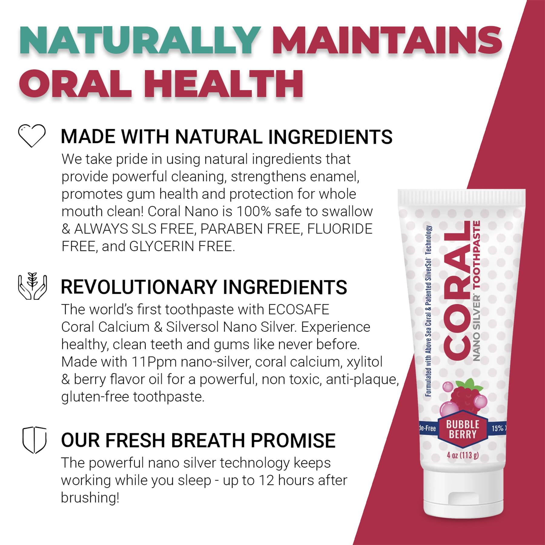 Coral Nano Silver Bubble Berry Kids Toothpaste - Natural Fluoride-Free Teeth Whitening for Children, Coral Calcium & Nano Silver Infused, SLS-Free (4 oz) - Safe & Gentle for Daily Oral Care, Perfect for Kids' Sensitive Teeth