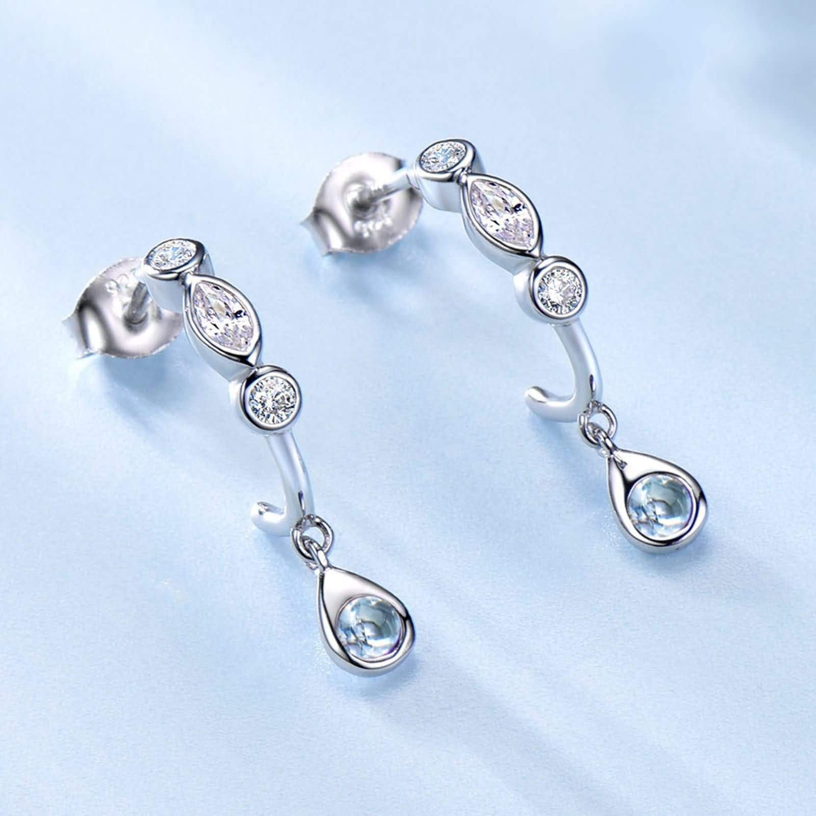 Daesar Sterling Silver Dangle Earrings for Women - Marquise Cubic Zirconia Drop Earrings in Purple, Blue & Green | Elegant Waterdrop Design for Parties, Weddings & Special Occasions