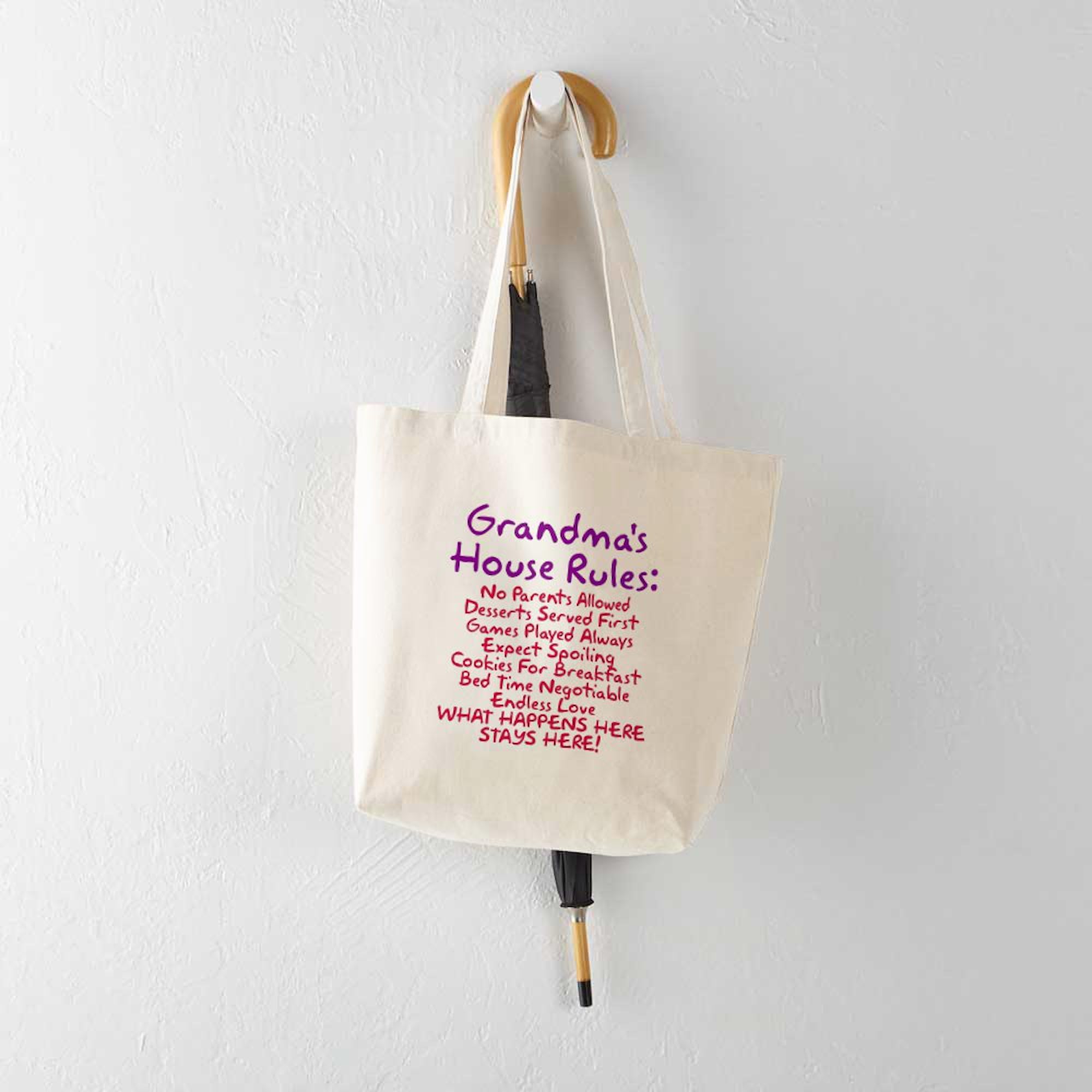 Grandma's House Rules Tote Bag - Natural Canvas Reusable Shopping Bag for Groceries, Beach & Everyday Use | Funny Gift Idea for Grandparents