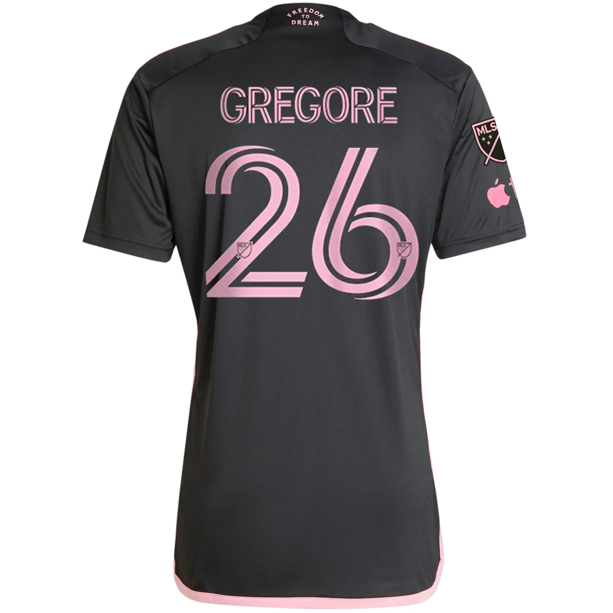 Adidas Inter Miami CF Gregore 23/24 Away Jersey - Black/Bliss Pink with MLS & Apple TV Patches | Authentic Soccer Jersey for Fans & Players | Perfect for Matchdays, Training & Casual Wear
