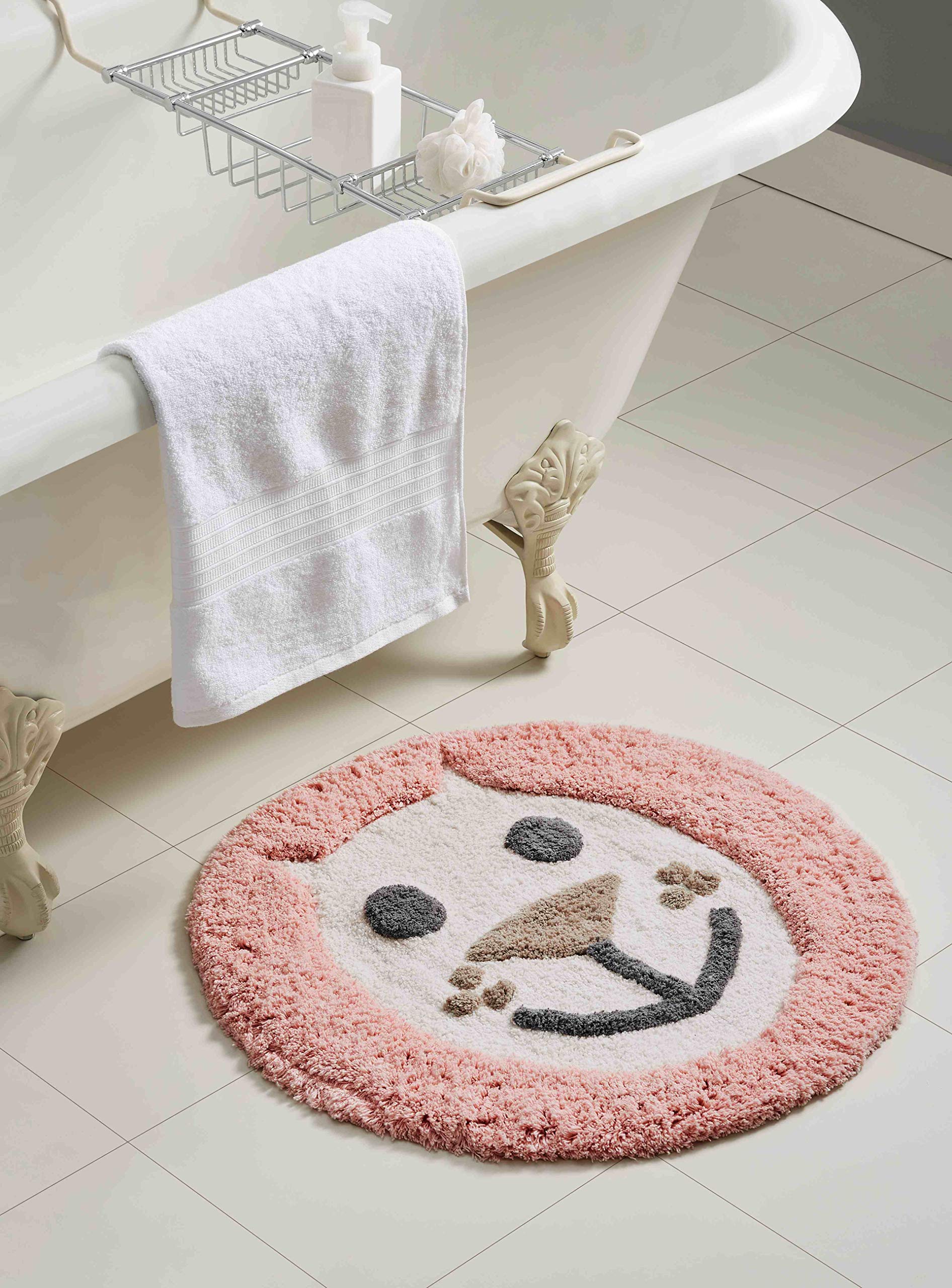 Premium Chesapeake Leonie Rose Cloud Bath Mat - 24 Inch Round, Soft & Absorbent, Non-Slip Bathroom Rug for Shower, Tub, and Vanity Areas