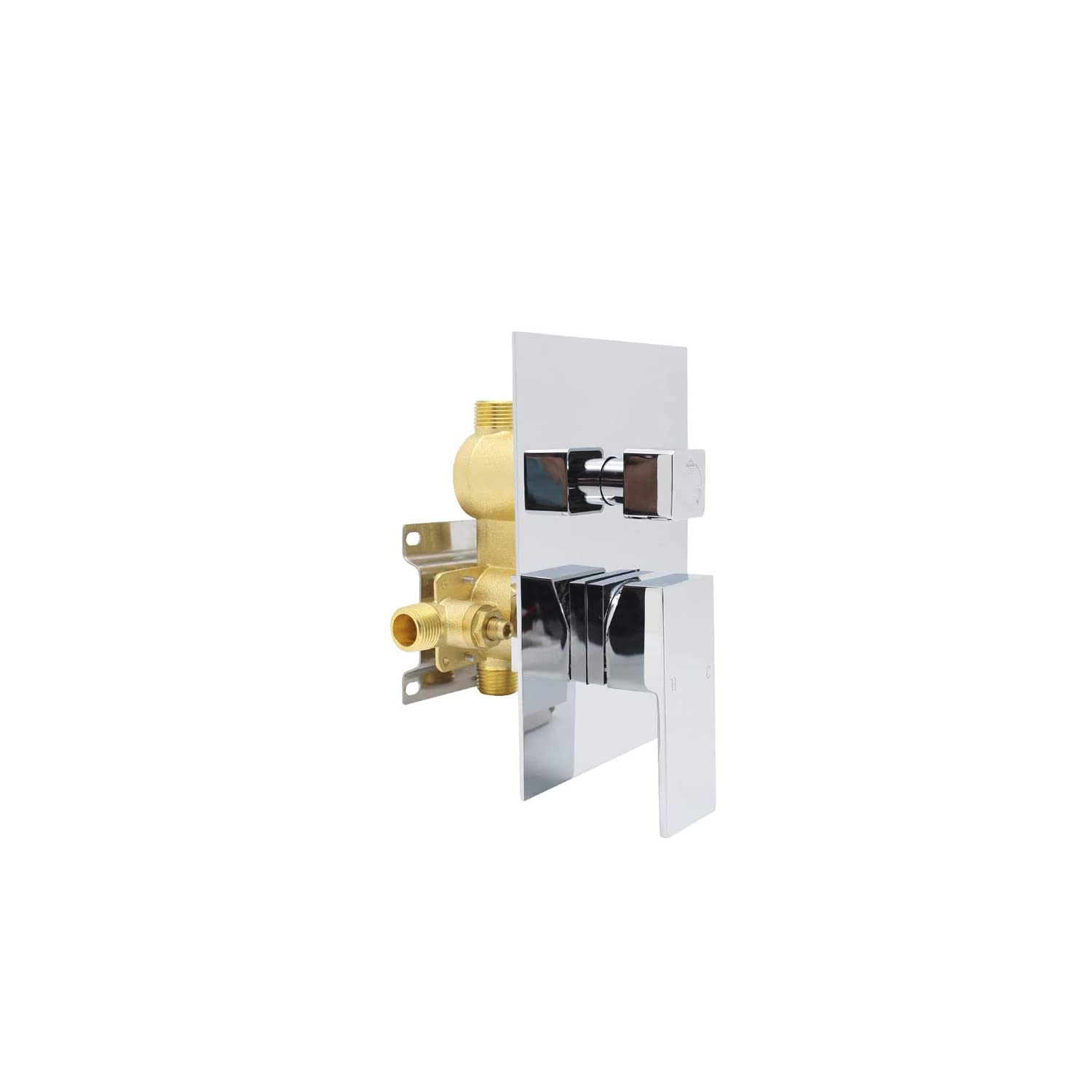 2-Way Solid Brass Shower Diverter Valve Mixer with Chrome Finish - Rough-In Shower Handle Valve Replacement Kit for Bathroom & Shower Renovation