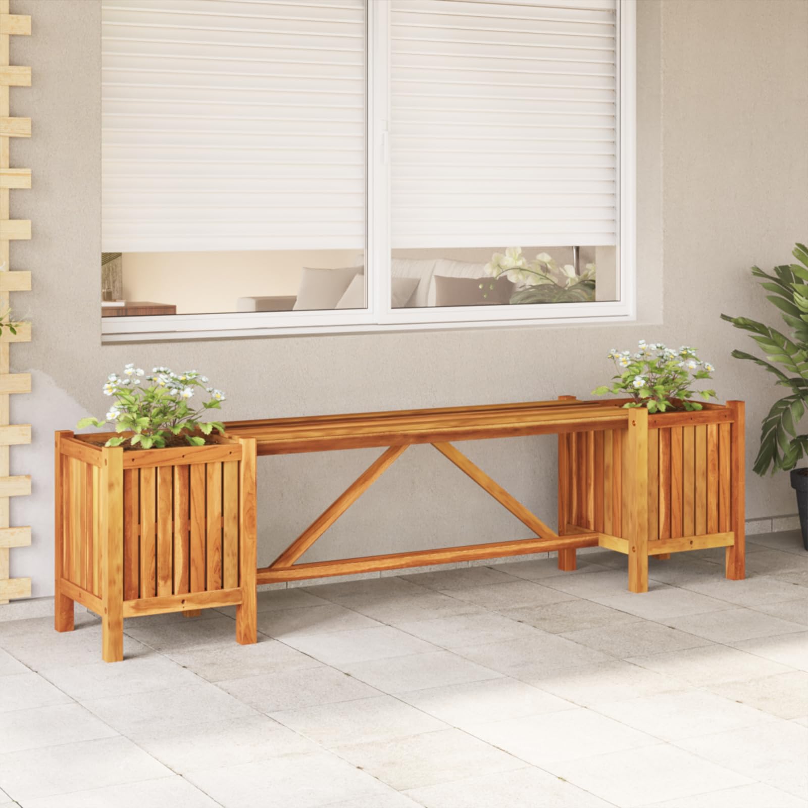 vidaXL Solid Acacia Wood Garden Bench with Integrated Planters - 59