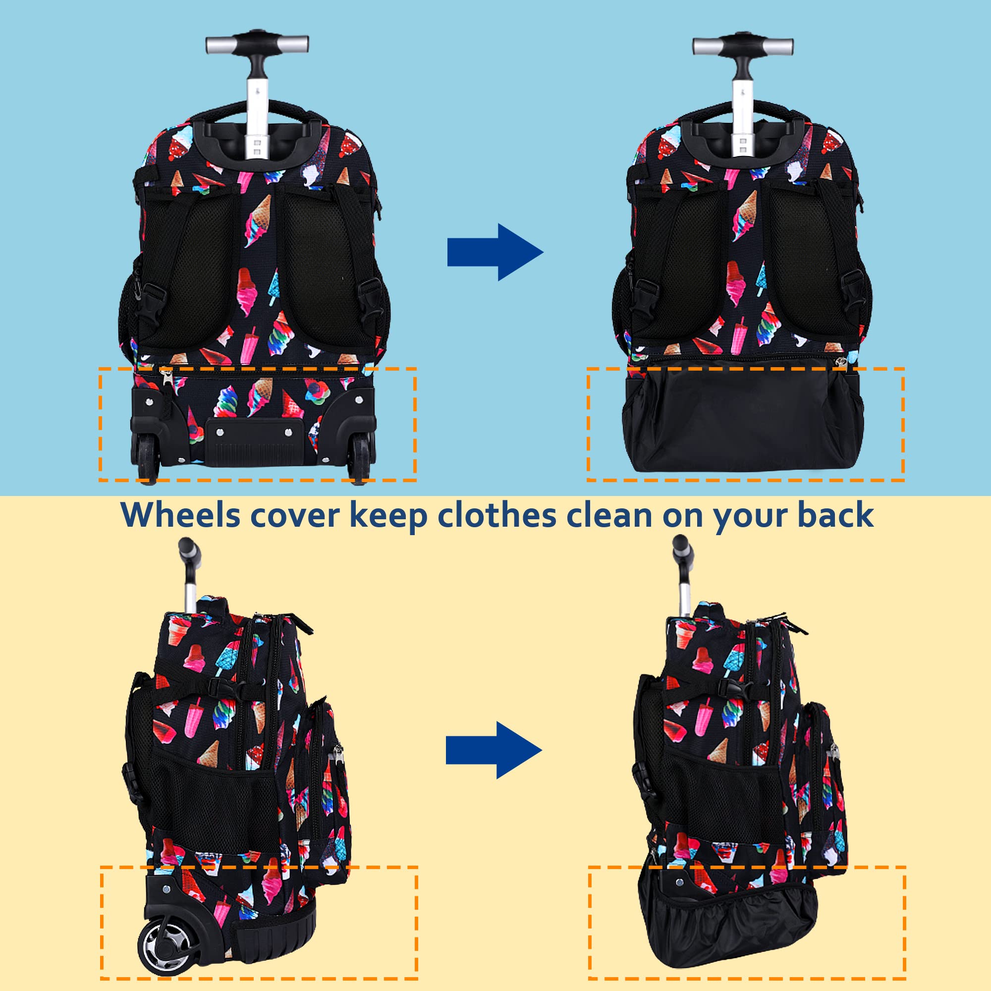 Seastig 18in Rolling Backpack with Wheels - Wheeled Carry-On Laptop Backpack for Adults & Kids, School Travel, Business Trips & Airplane Use