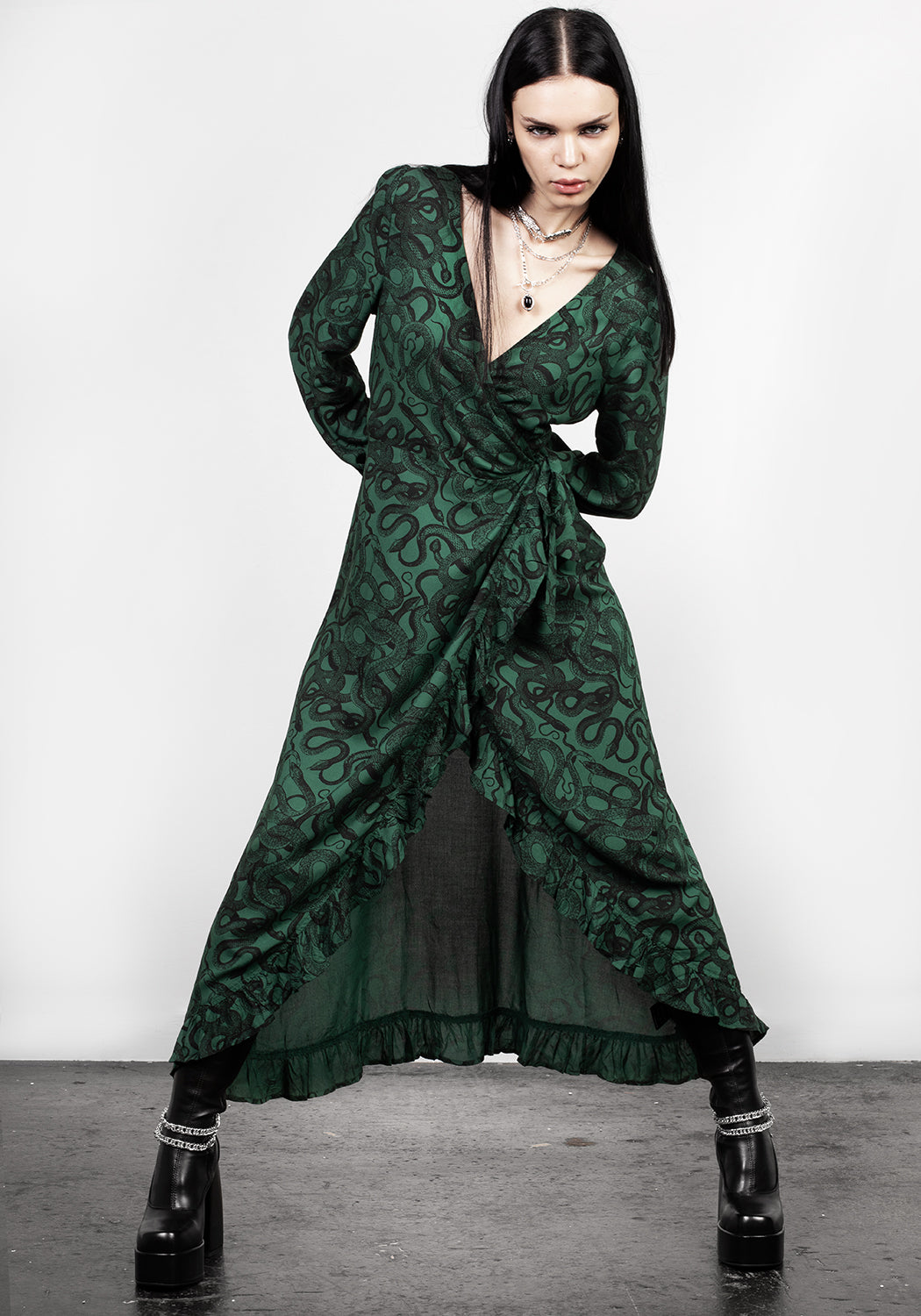 Ophidia Wrap Maxi Dress for Women - Elegant Floral Print Long Dress with Belt - Perfect for Summer, Beach, and Evening Parties