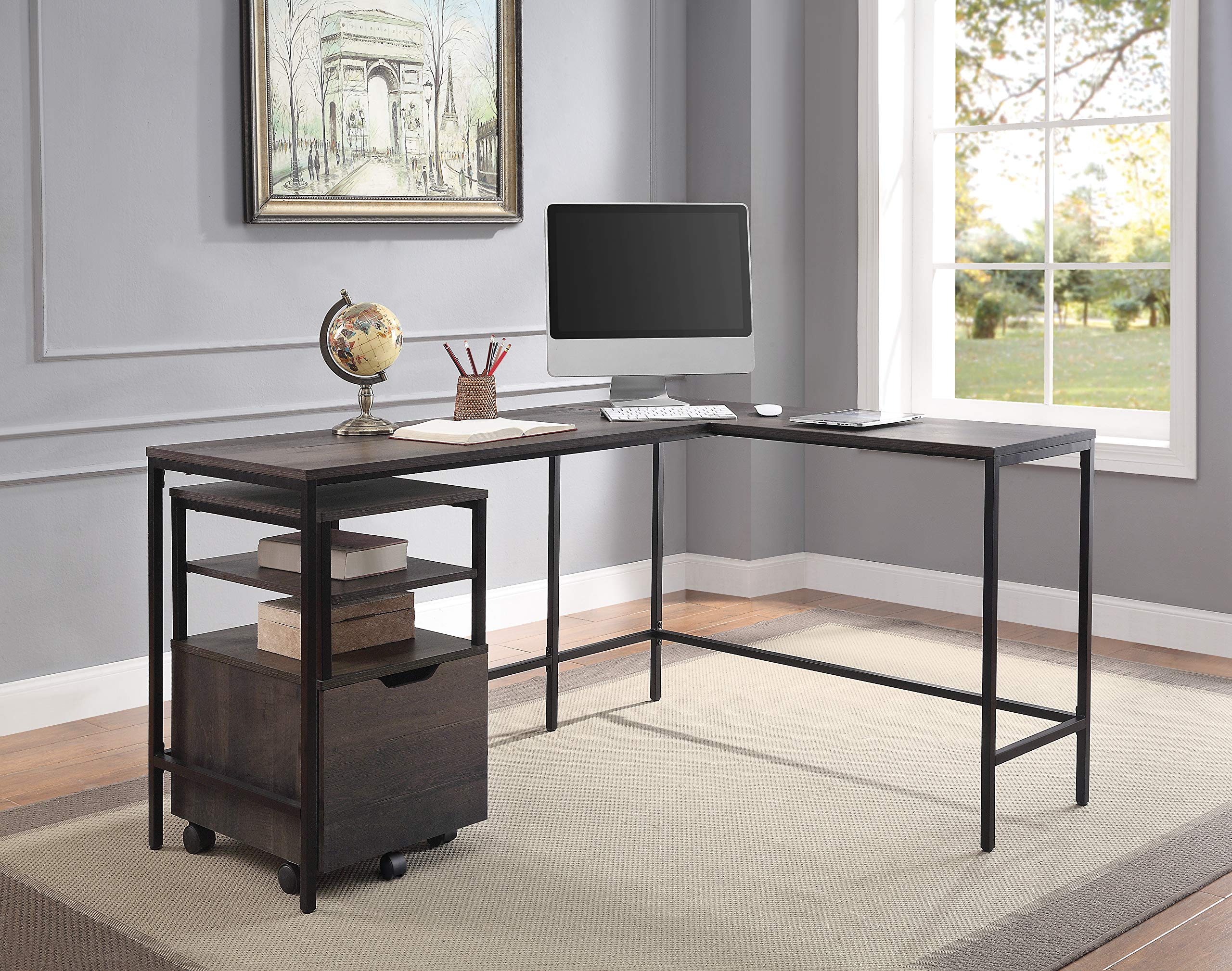 OSP Home Furnishings Modern L-Shaped Computer Desk in Ozark Ash Finish - Perfect for Home Office, Gaming Setup & Small Space Workstations