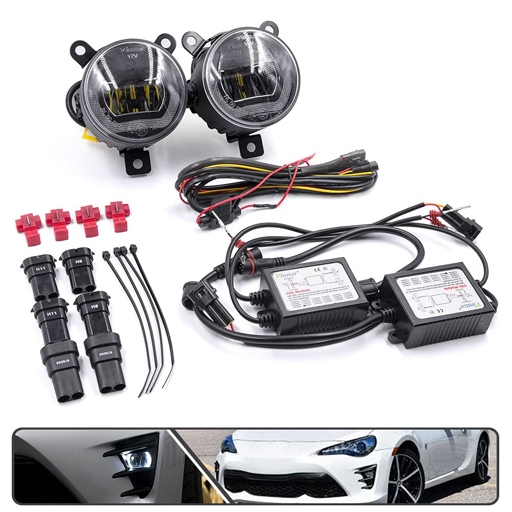 2017-2020 Toyota GT86 White LED Fog Lights & DRL Daytime Running Lights - OEM Style Fog Lamp Bezel Cover - Upgrade for Better Visibility in Rain, Fog & Night Driving