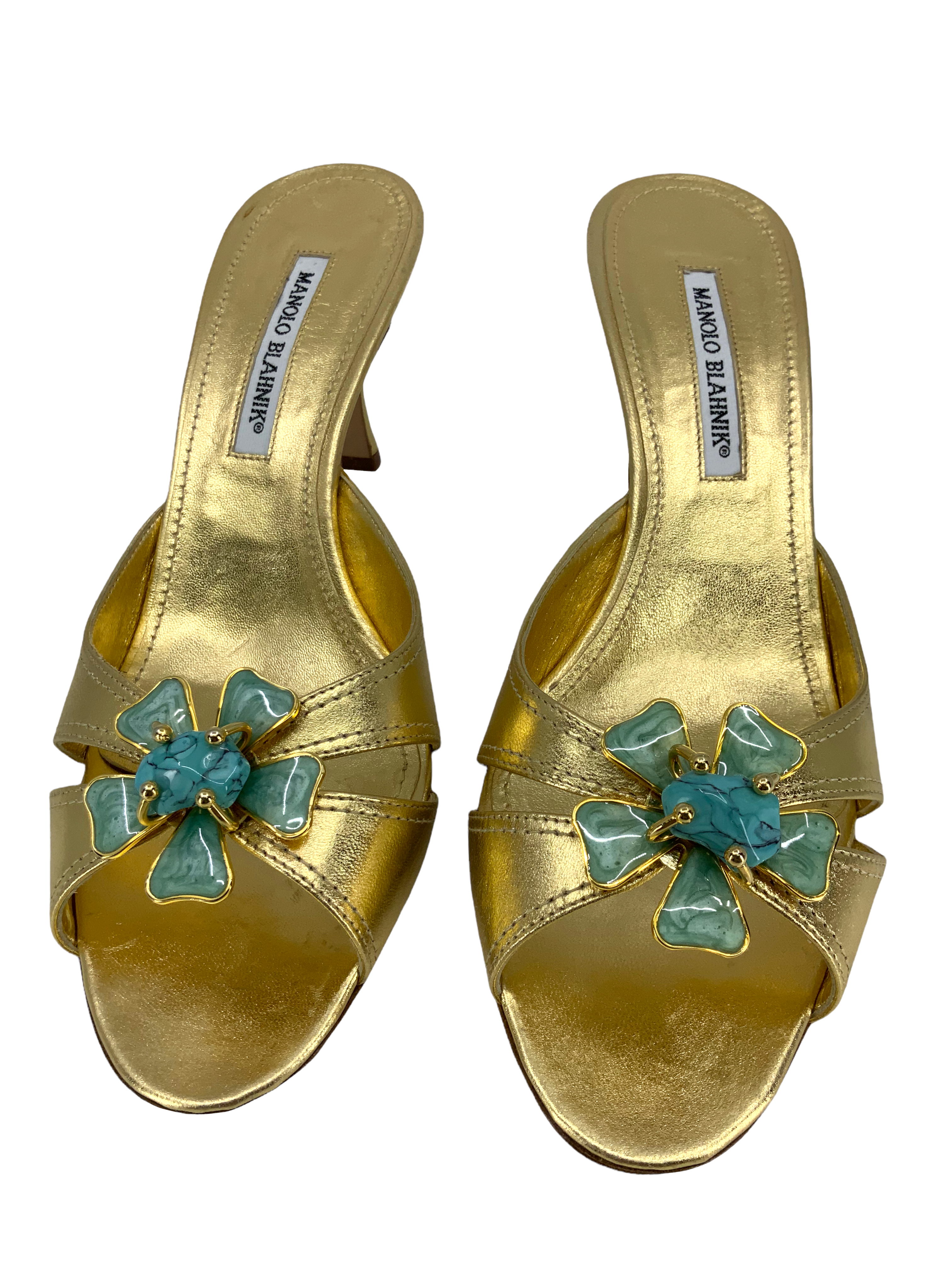 Manolo Blahnik Tailobo Leather Embellished Slide Sandals for Women Size 10.5 | Luxury Designer Summer Shoes | Perfect for Beach, Vacation & Evening Parties