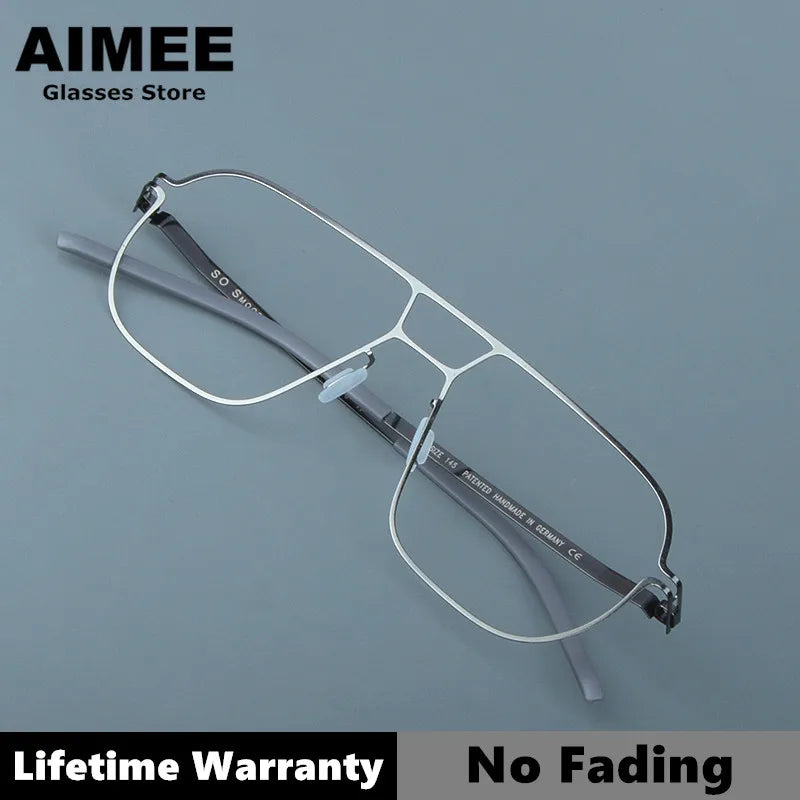 Aimee Unisex Full Rim Big Square Stainless Steel Eyeglasses Frame 8217 - Trendy & Durable for Work, Reading, and Fashion