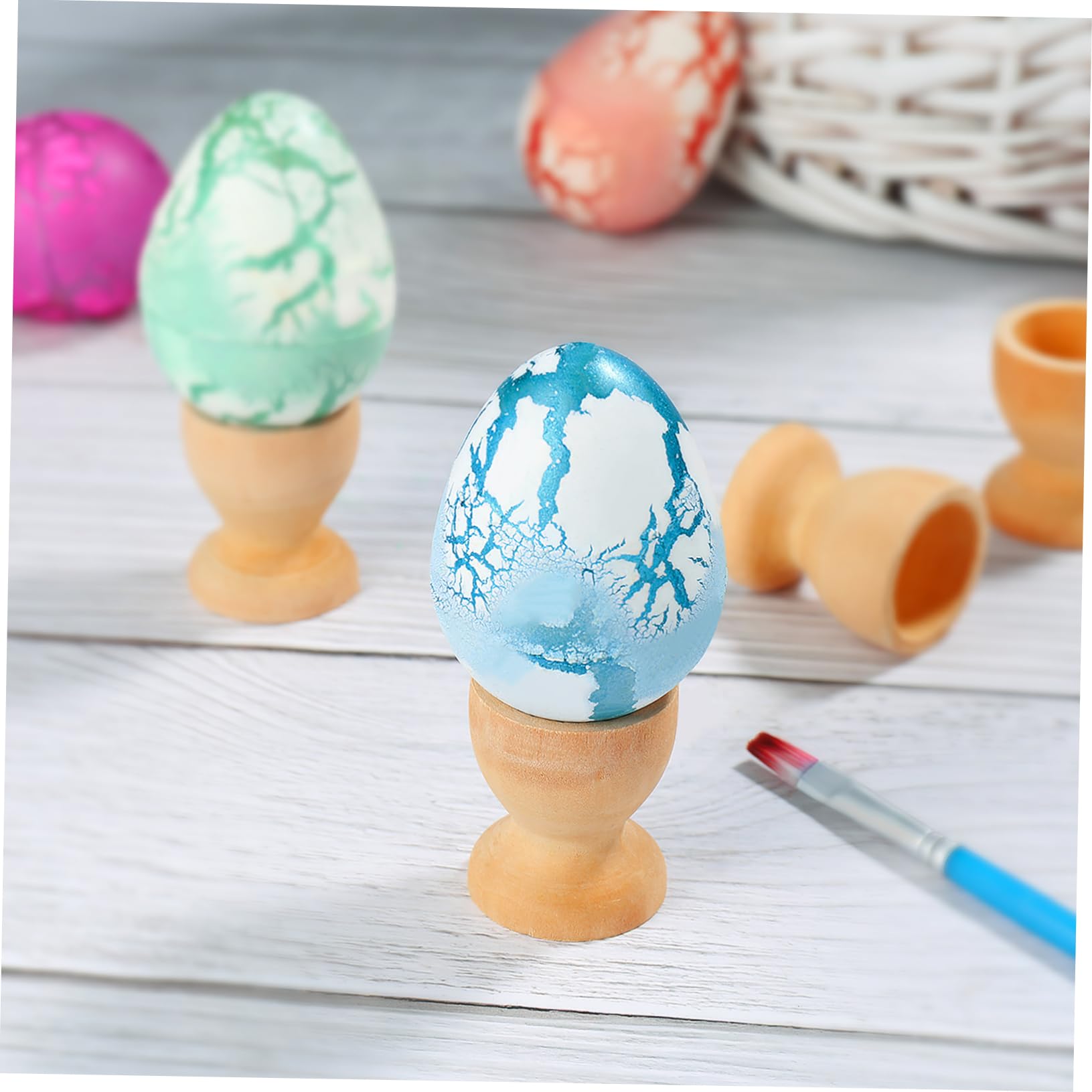 NUOBESTY 15-Piece Wooden Easter Egg Cup Stands Holder Set - Natural Wood Egg Tray for Easter Party Decorations, Easter Basket Fillers, Table Centerpiece, and Spring Home Decor