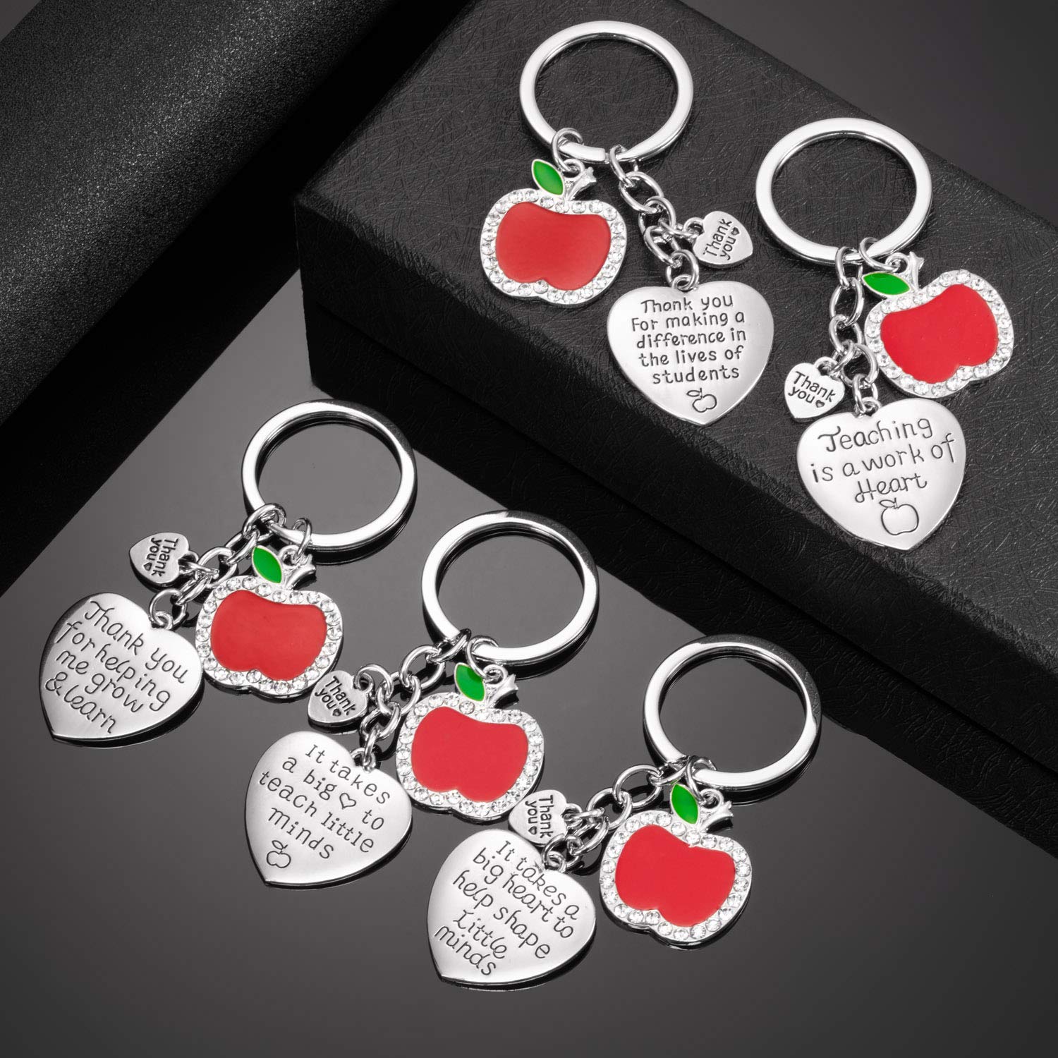 5-Piece Teacher Keychain Set - Heart Charm Jewelry Keychain for Women & Men - Perfect Teacher Appreciation Gift, Thank You Present for Educators - Great for Back to School, Graduation, End of Year Gifts