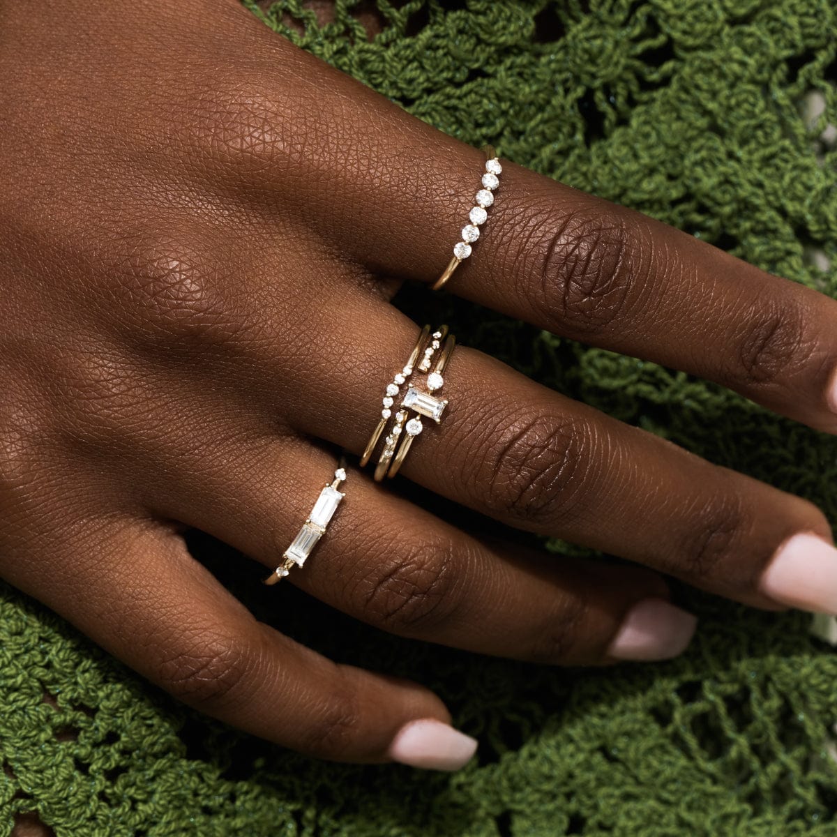 North South Baguette Trio Ring - Stackable Diamond Rings for Women, 14K Gold or Sterling Silver Engagement Wedding Band Set - Perfect for Stacking, Anniversary Gifts & Everyday Elegance