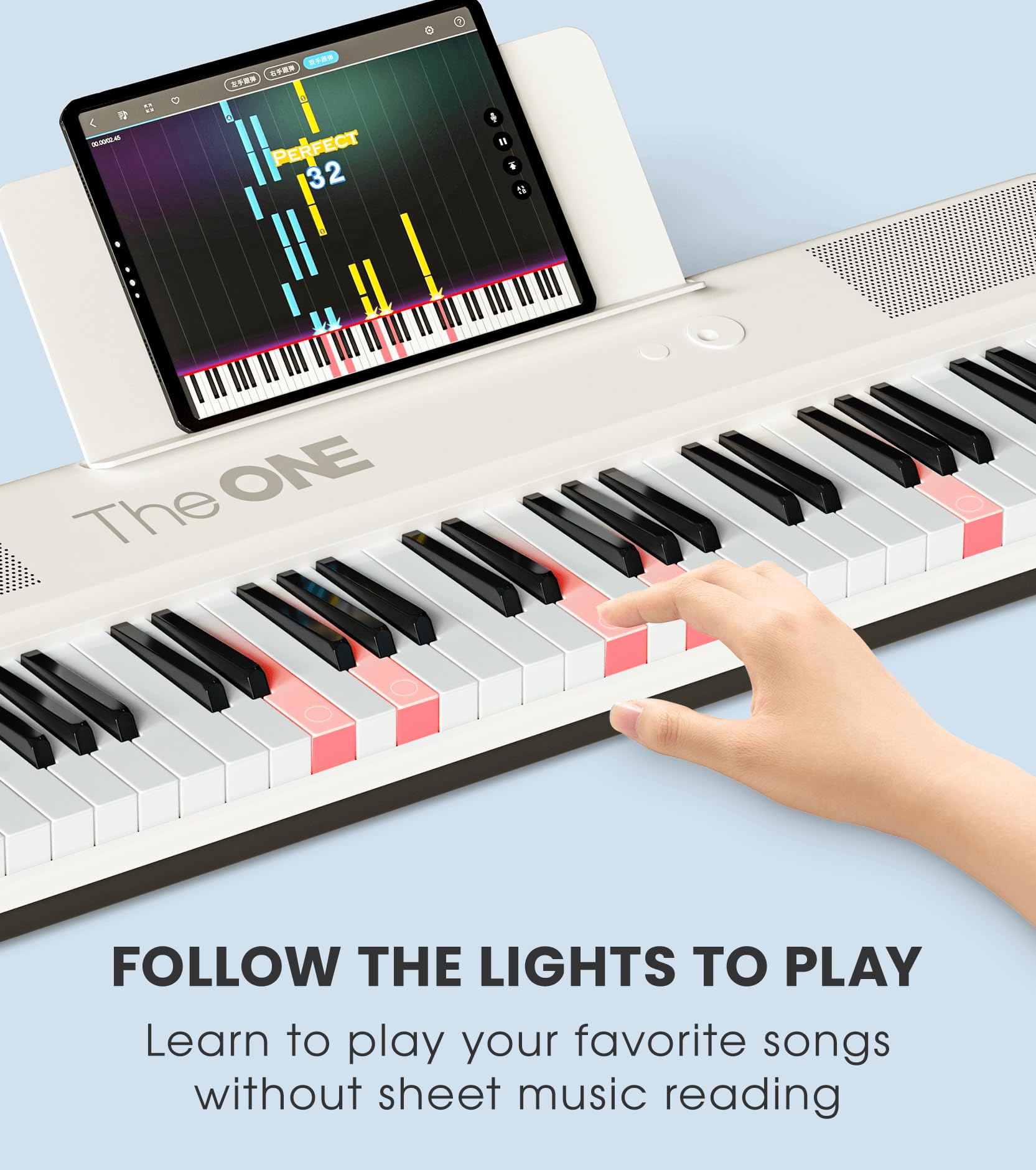 The ONE Smart Keyboard 61-Key Electric Piano with LED Lights - 256 Tones, 64 Polyphony, USB MIDI & Headphone Jack - Perfect for Beginners, Home Practice & Music Education (White)