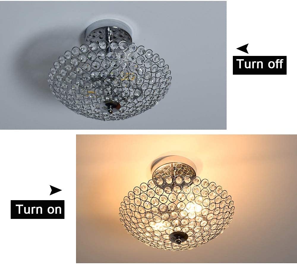 Modern Elegant Crystal Ceiling Light Fixture - 2-Light Bowl Shape Chandelier with K9 Crystal Beads, Luxurious Semi-Flush Mount Lighting for Living Room, Bedroom, Dining Room - Perfect for Home Decor and Ambient Lighting