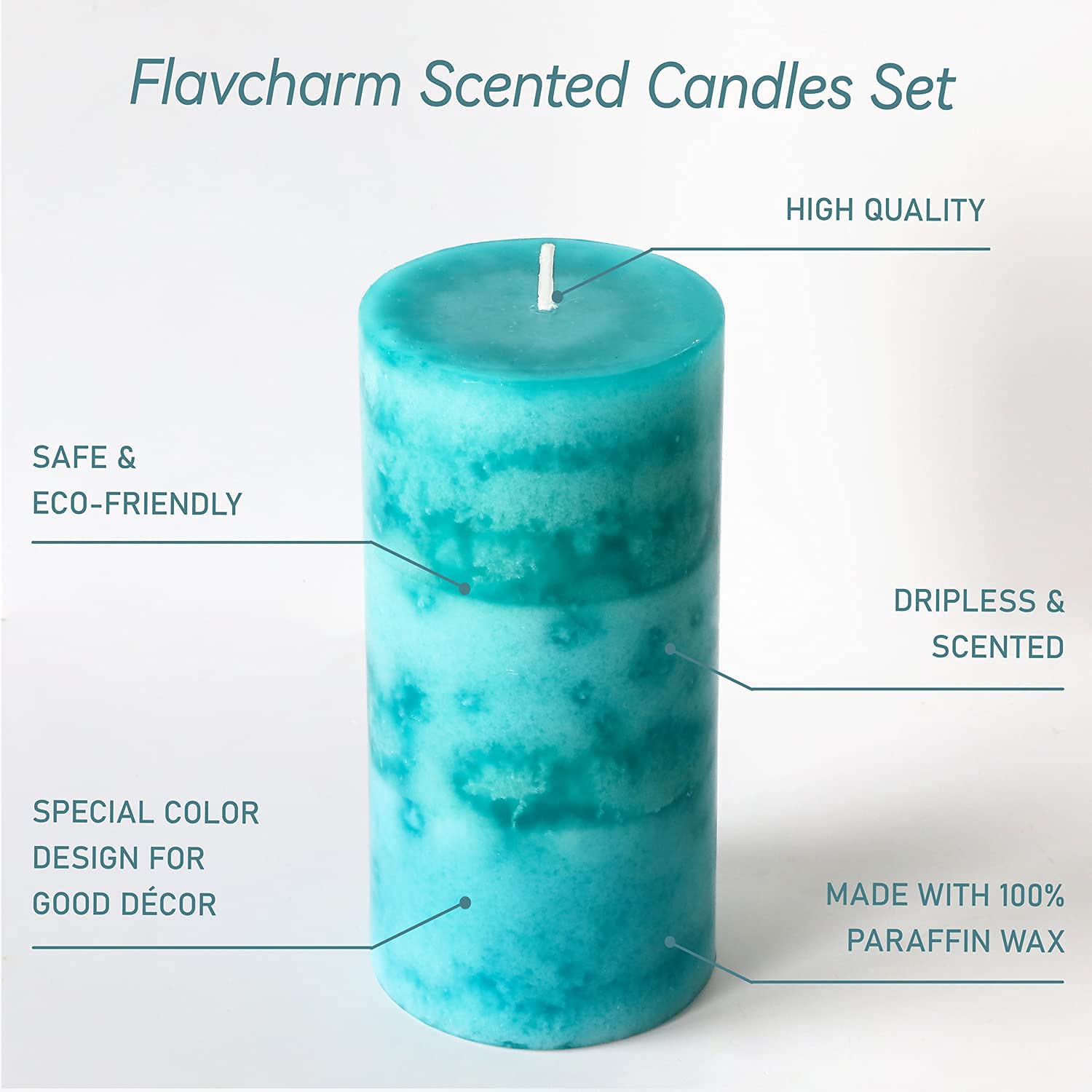 Ocean Breeze Scented Pillar Candles - 3 Pack Teal 3x6 Inch Long-Lasting Clean Burning Candles for Home Décor, Bathroom, Wedding, Relaxation & Aromatherapy