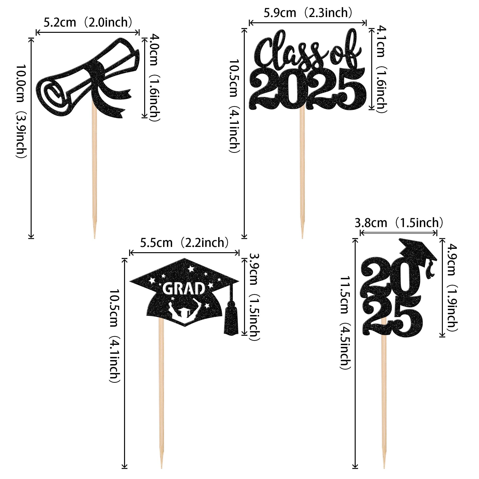 24 PCS 2025 Graduation Cupcake Toppers - Glitter Class of 2025 Diploma & Grad Cap Cupcake Picks - Perfect for Graduation Party Cake Decorations & Supplies (Black) - Ideal for Graduation Celebrations, School Parties & Dessert Table Decor