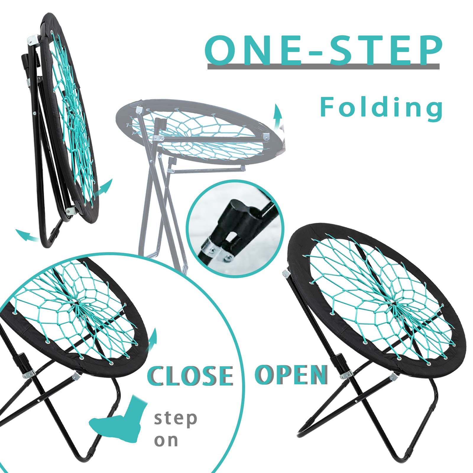 CampLand Bunjo Bungee Dish Chair - Portable Folding Lounge Chair with Bouncy Design for Indoor & Outdoor Use - Perfect for Dorm Rooms, Gardens, Living Rooms, and Camping (Set of 2)