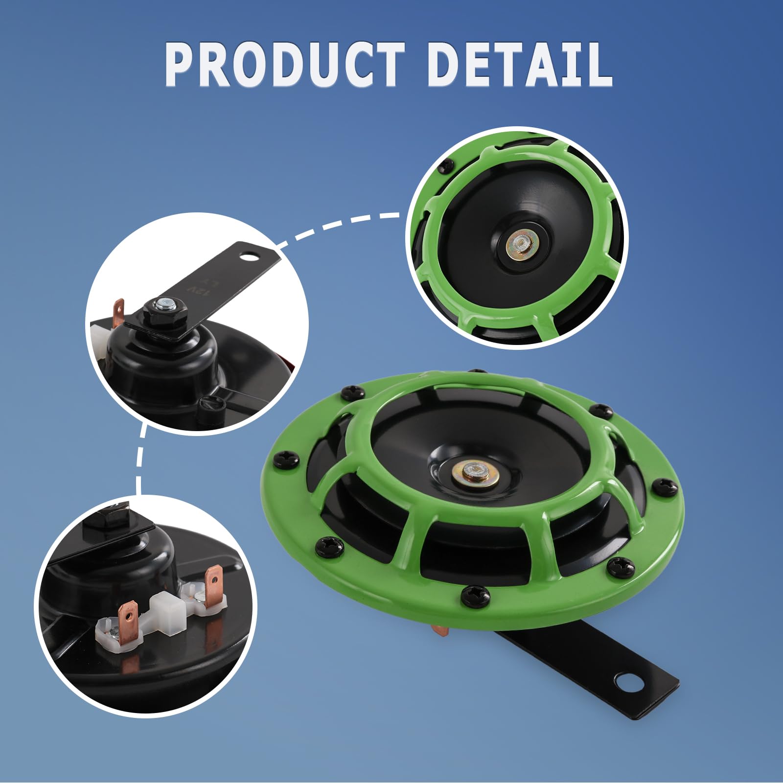 CARMOCAR 12V 135db Super Loud Electric Car Horn Kit - High & Low Tone Metal Twin Horn with Bracket for Cars, Trucks, SUVs, RVs, Vans, Motorcycles & Boats (Green) | Perfect for Off-Road Adventures & Urban Driving Safety