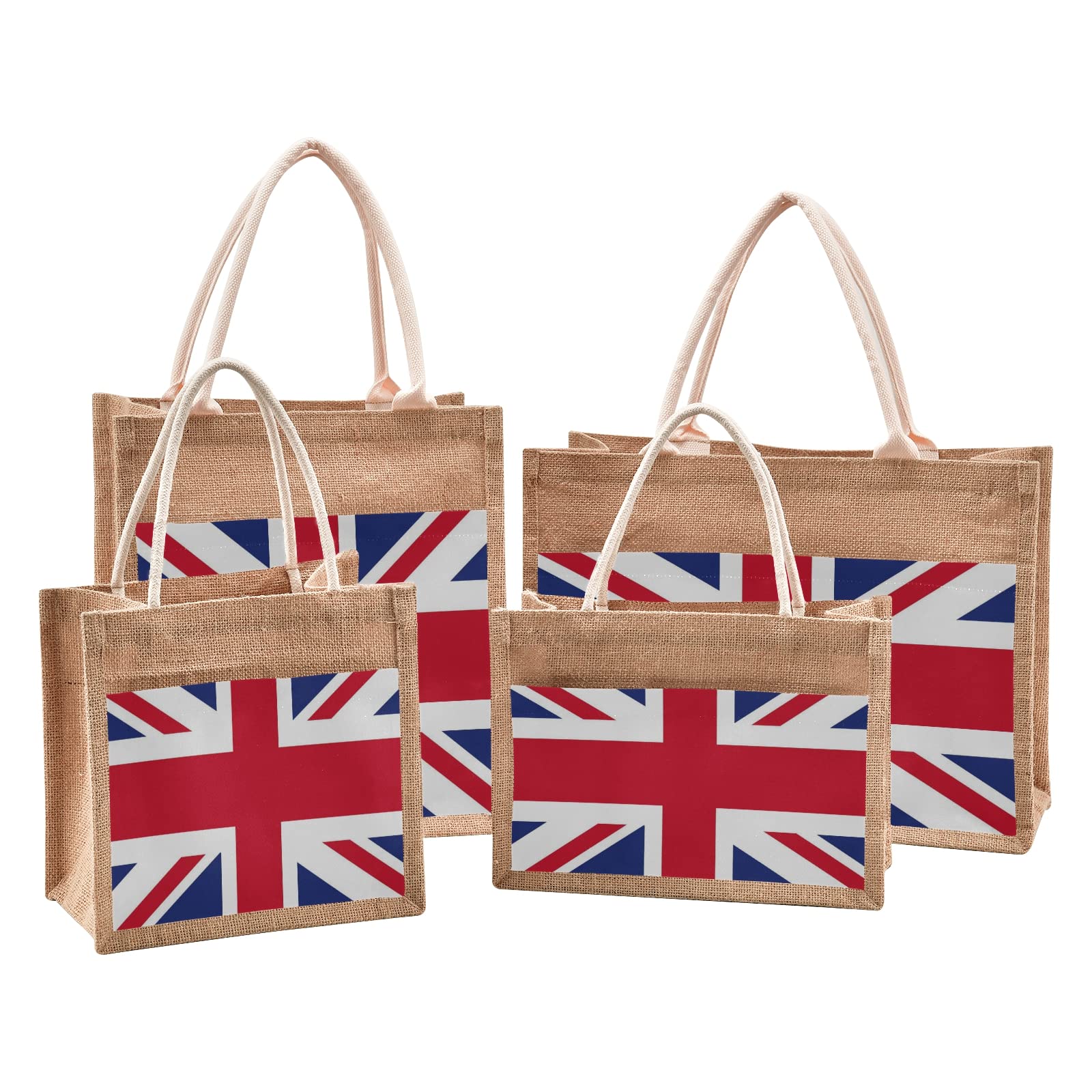 British Flag Jute Tote Bag for Women - Stylish Union Jack Grocery Shopping Bag with Handles, 8.7 x 11.8 x 5.9 Inches - Perfect for Outdoor Travel, Beach Trips, Picnics and Farmers Market Shopping