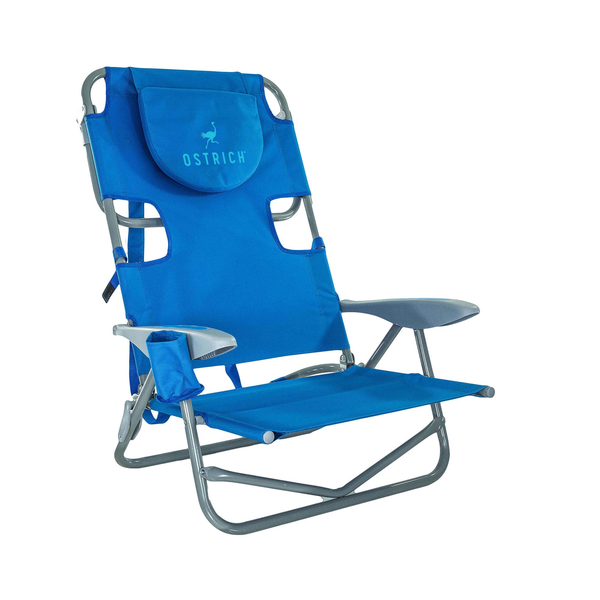 Adjustable Ostrich On Your Back Backpack Beach Chair with Face Hole - Portable Lounge Chair with Cup Holder & Face Opening - Heavy Duty Lay Flat Tanning Chair for Face Down Reading - Perfect for Beach, Pool, Park & Backyard Relaxation (Blue)