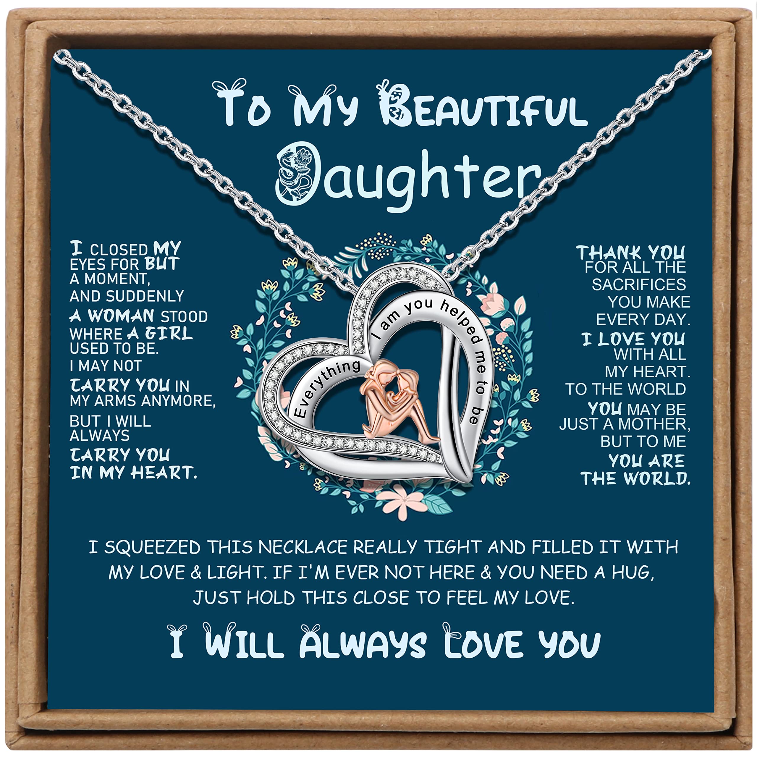 JoycuFF March Birthstone Necklace for Mom - Heart Rose Flower Pendant Jewelry | Mother's Day Gift from Daughter/Son, Birthday Present Idea | Perfect for Special Occasions & Showing Gratitude