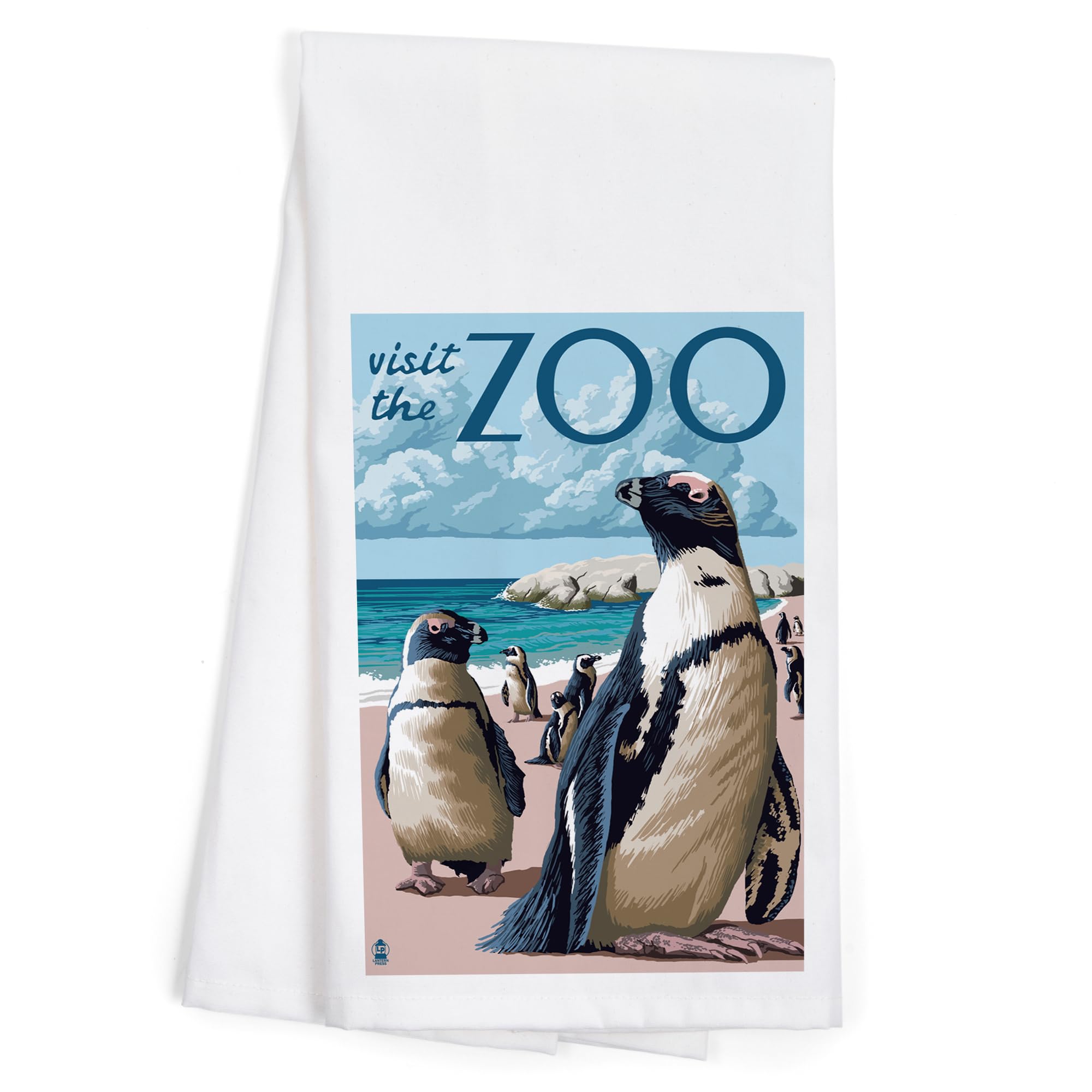 Lantern Press Black-Footed Penguins Zoo Visit - 100% Cotton Tea Towel & Decorative Hand Towel for Kitchen, Home Decor | Perfect for Dish Drying, Gift Giving & Coastal Theme Decor