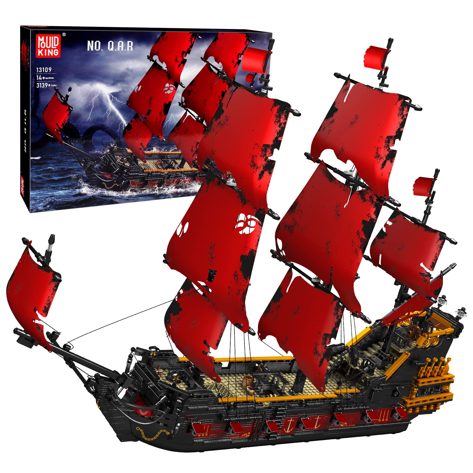 Mould King 13109 Queen Anne's Revenge Pirate Ship Building Blocks Set - 3139 Piece Large MOC Model Kit for Kids & Teens | Perfect for Creative Play, STEM Learning & Collectible Display