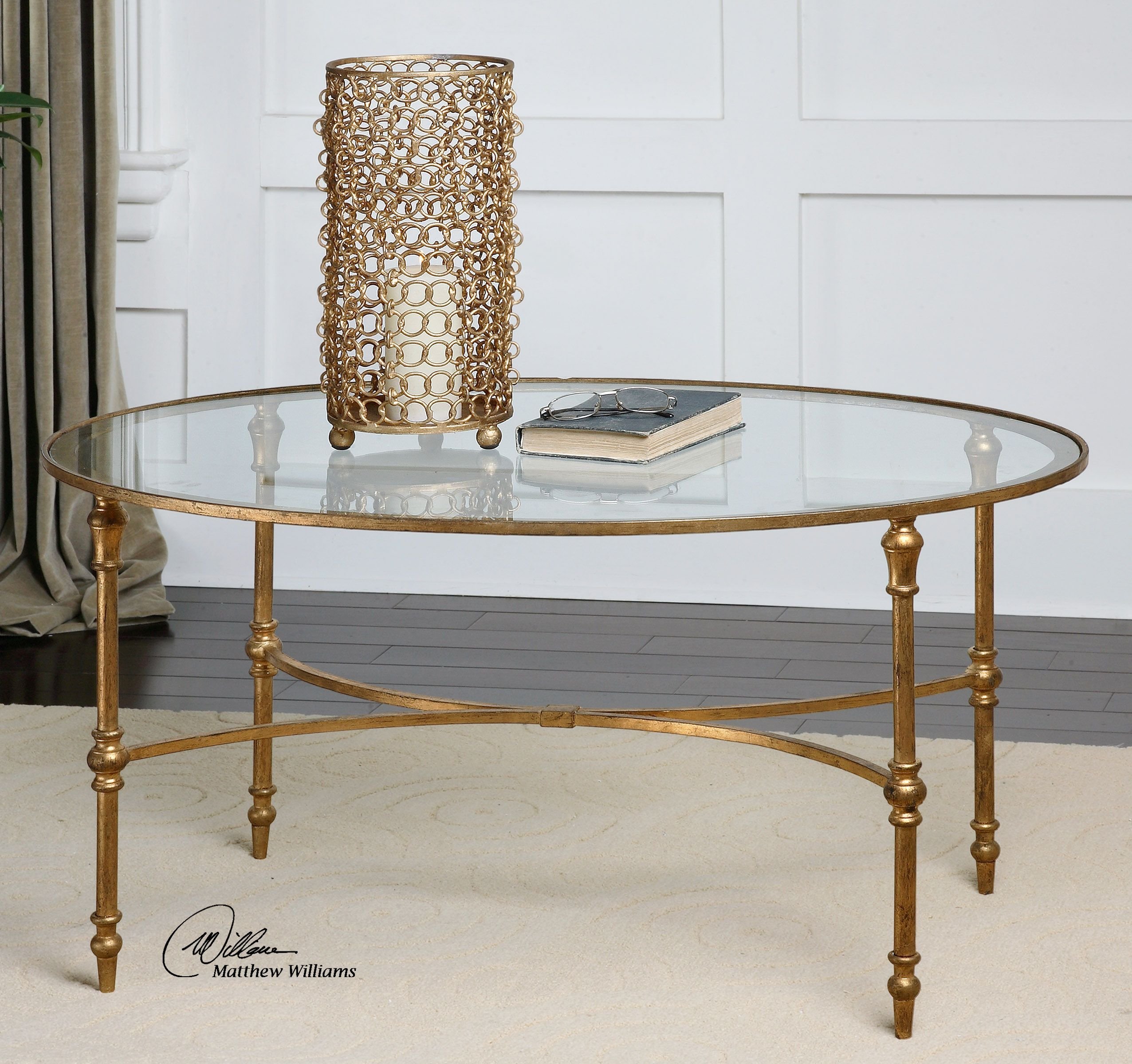 Stylish Oval Gold Metal Coffee Table - Modern Living Room Centerpiece for Home Decor & Entertaining Guests