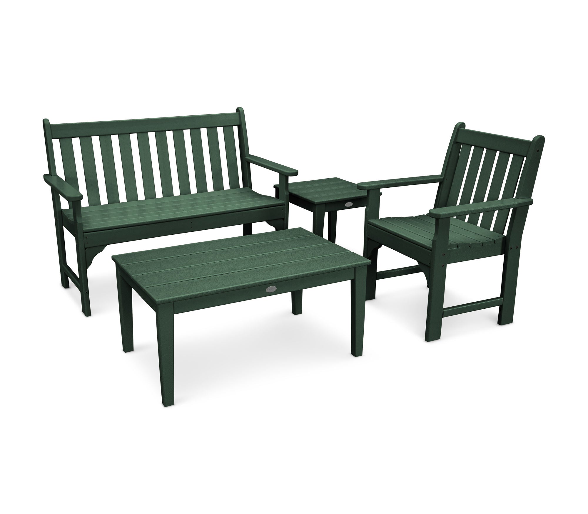 POLYWOOD Vineyard 4-Piece Outdoor Bench Seating Set - Durable Patio Furniture for Garden, Deck & Backyard Relaxation