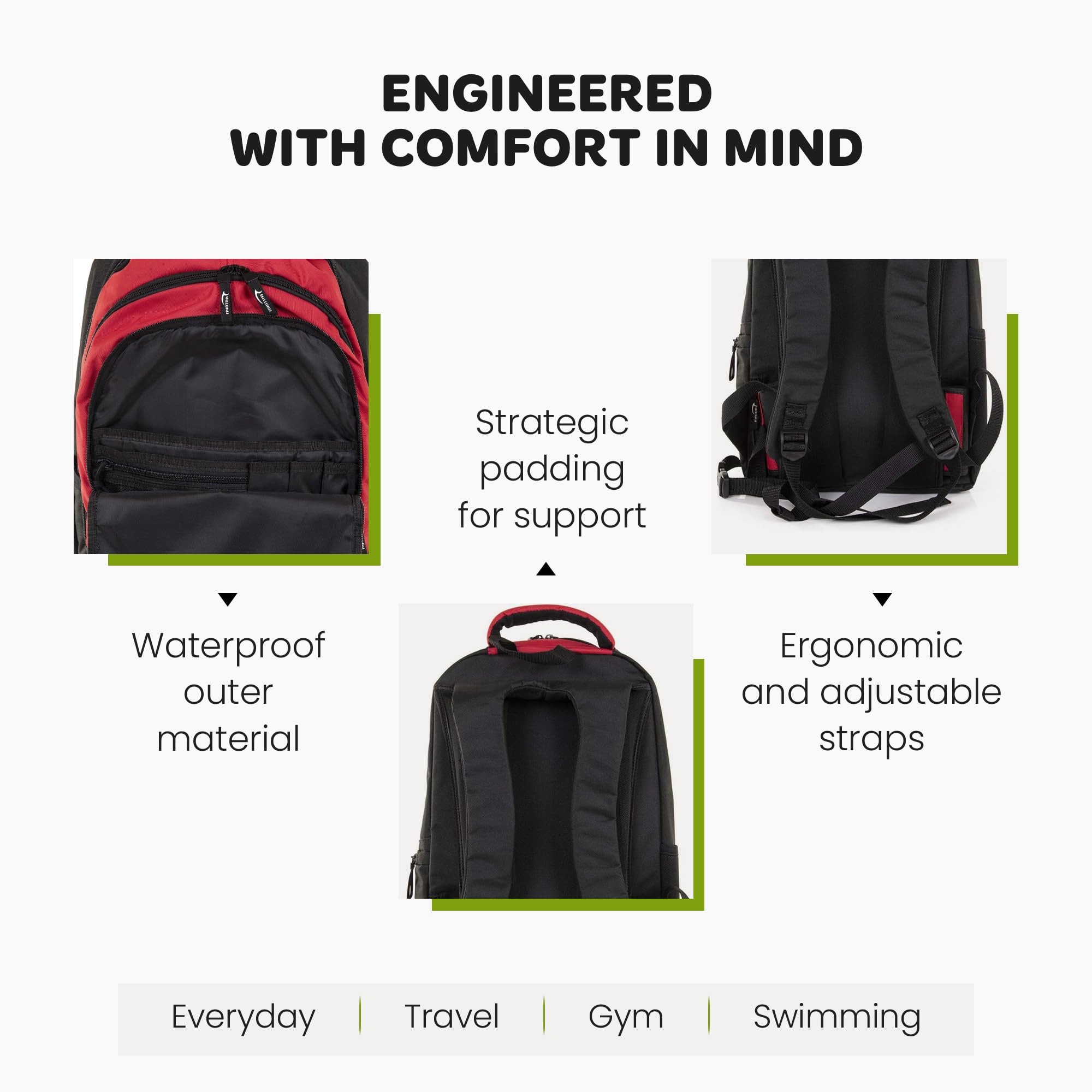 Mintra Sports Backpack - Waterproof Hiking Backpack for Men & Women, Lightweight Travel Backpack with Laptop Compartment (Turtle Green) - Perfect for Gym, School, Camping & Outdoor Adventures