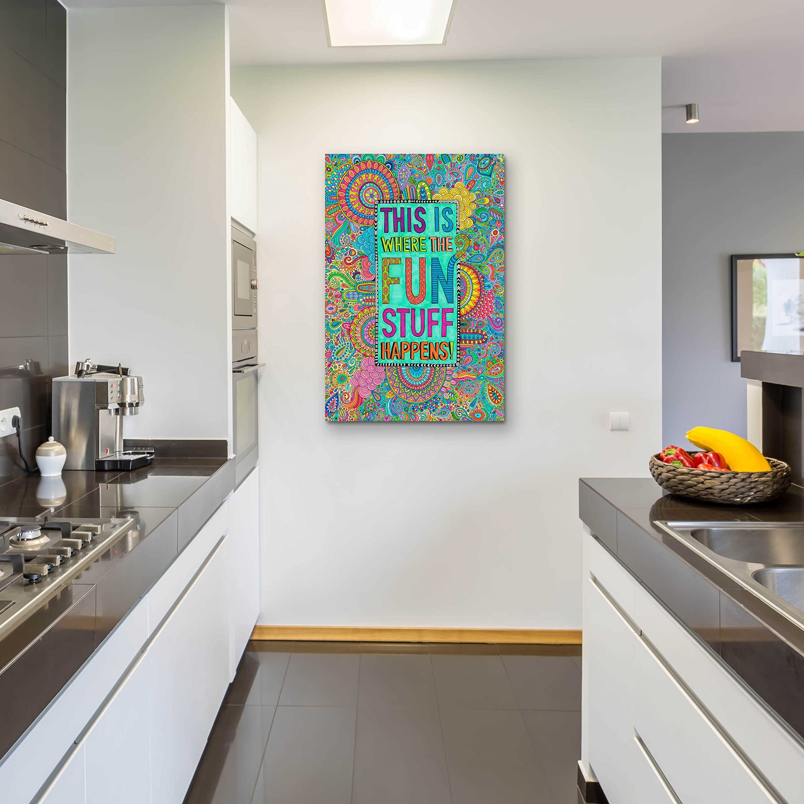 Hello Angel 'This is Where the Fun Stuff Happens' Acrylic Glass Wall Art - 24x36 Inches Modern Home Decor for Living Room, Bedroom & Office